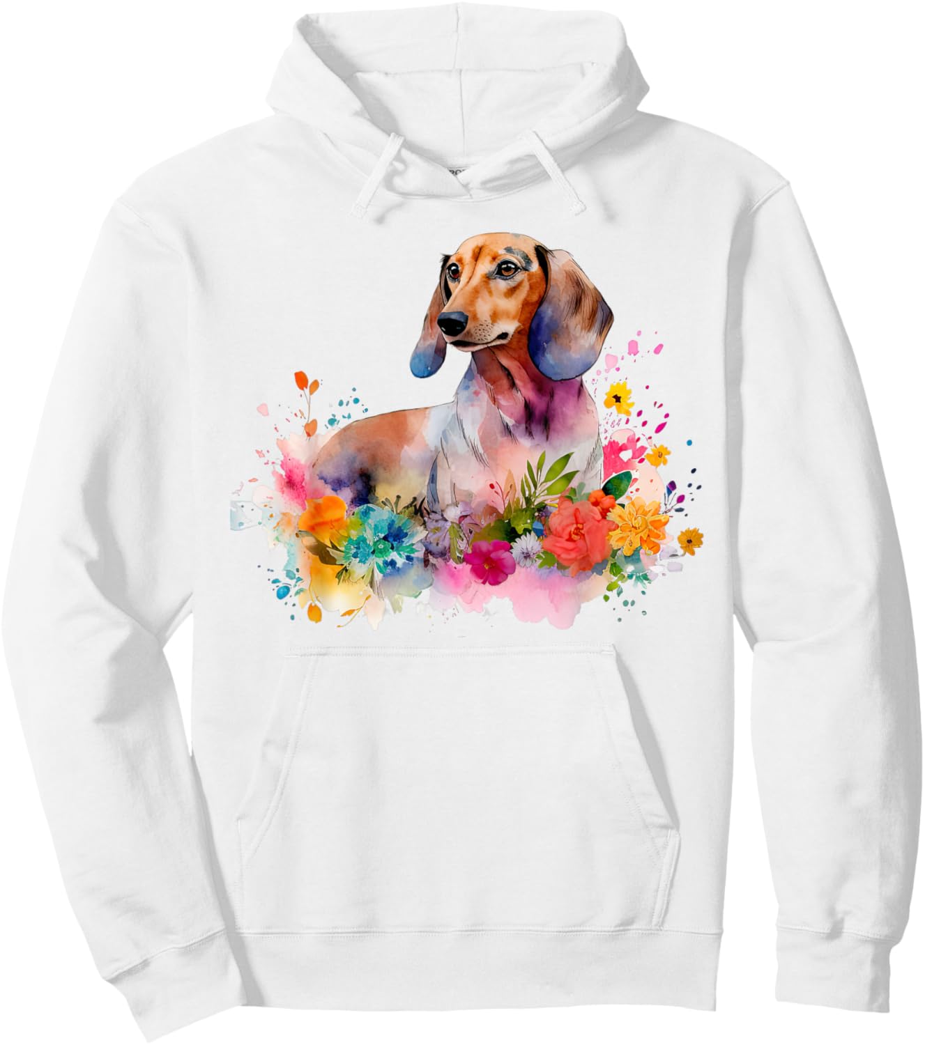 Dachshund Watercolor Art Dog Dog Breed Woman Kids Floral Hoodie - Hoodie | White