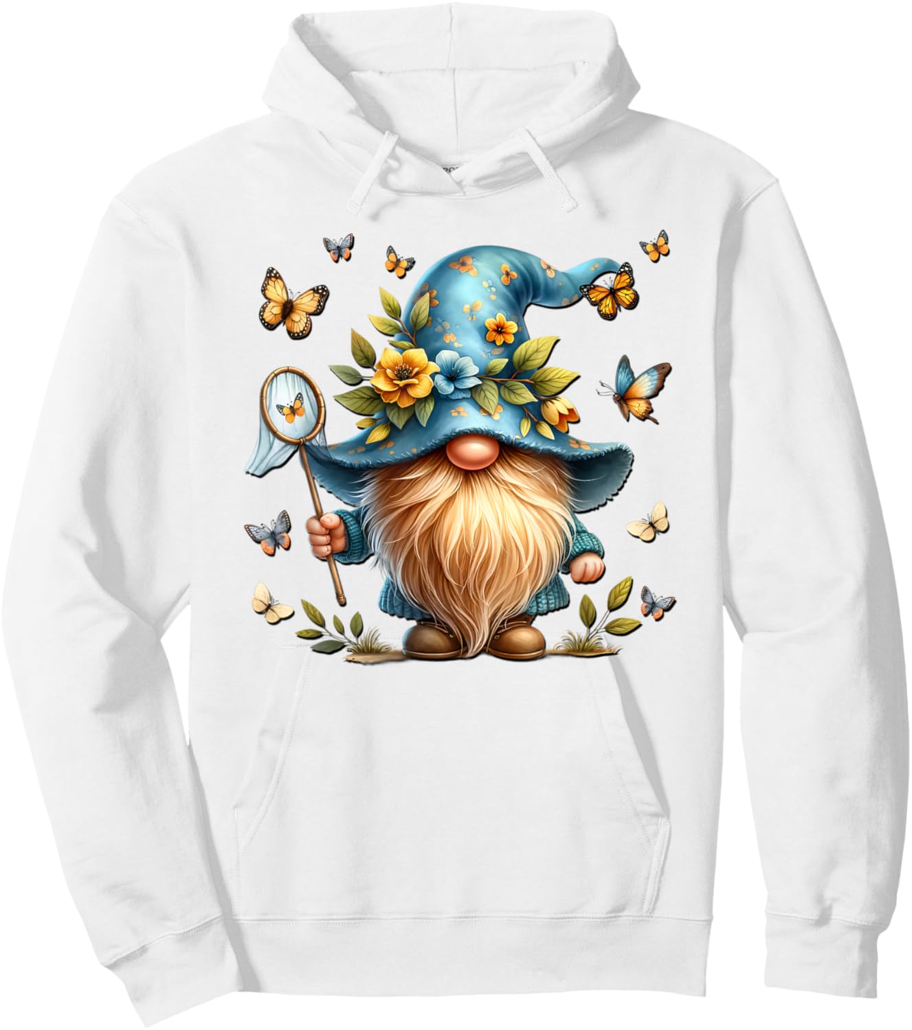 Colorful Butterfly Summer Gnome Graphic Spring Hoodie - Hoodie | White