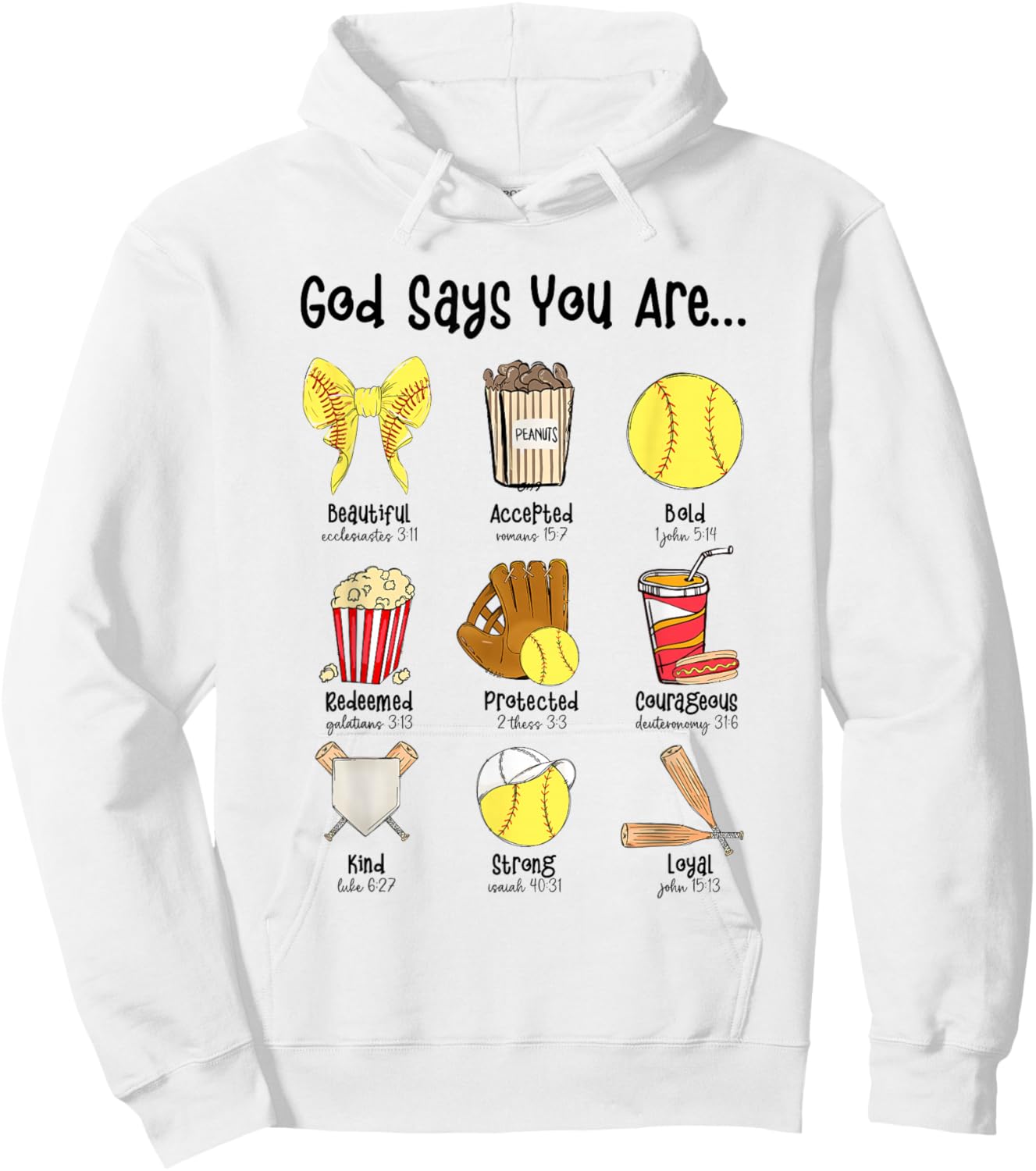 God Says You Are Softball Player Christian Cross Faith Hoodie - Hoodie | White