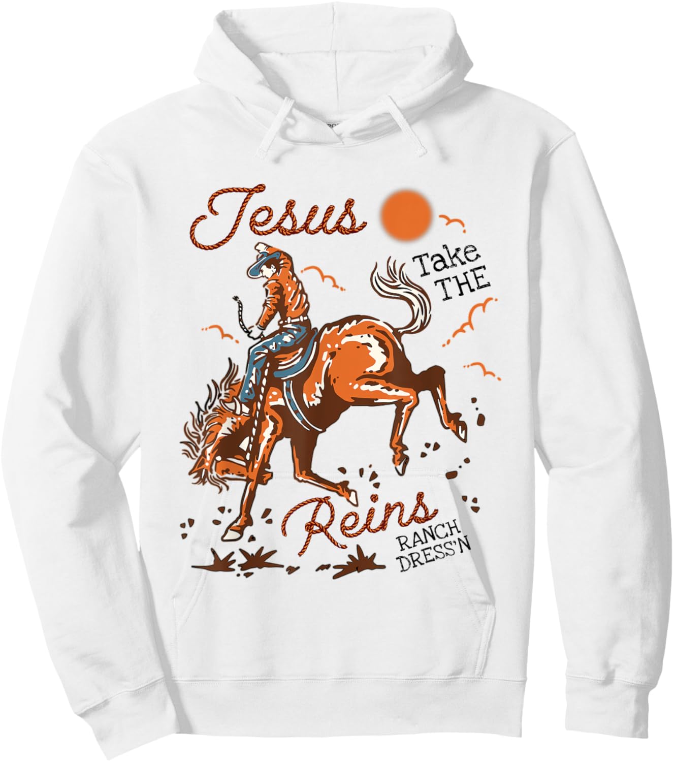 Jesus Take The Reins Vintage Cowboy Hoodie - Hoodie | White
