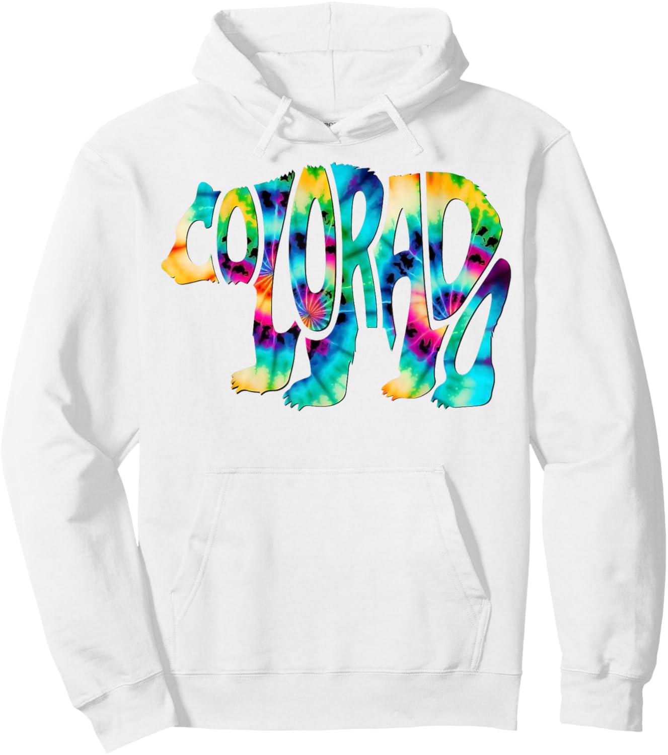 Tie Dye Colorado Bear-Shaped State Name Hoodie - Hoodie | White