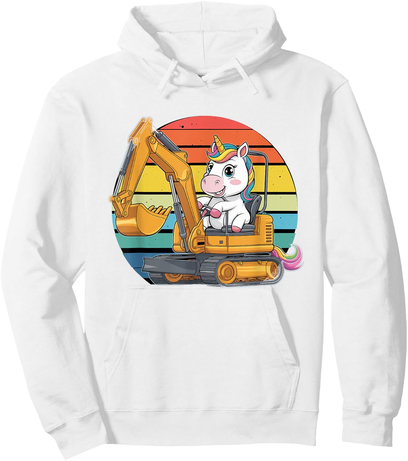 Retro Unicorn Excavator Operator Construction Excavators Hoodie - Hoodie | White