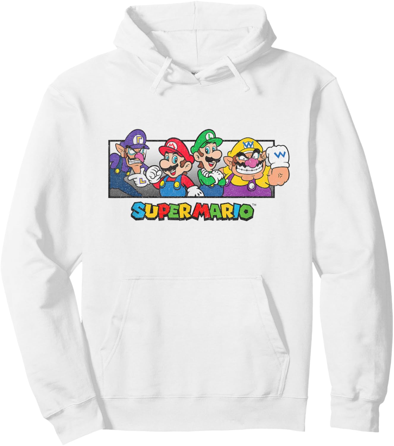 Super Mario Group Shot Mario Luigi Wario Waluigi Retro Hoodie - Hoodie | White