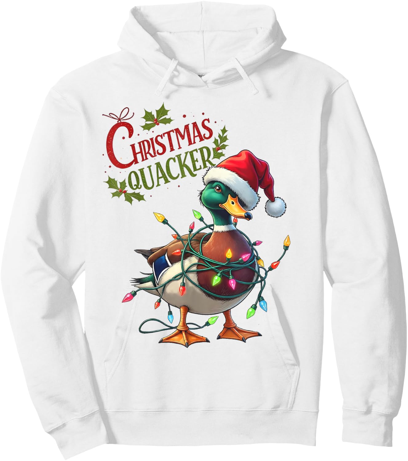 Christmas Quacker Santa Duck Christmas Lights Hunting Season Hoodie - Hoodie | White