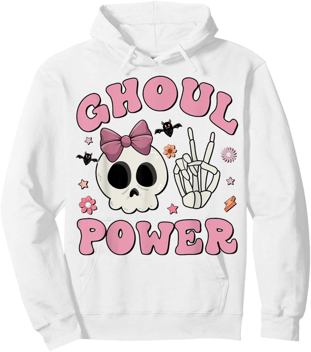 Retro Ghoul Power Halloween Girl Power Skull Toddler Kids Hoodie - Hoodie | White