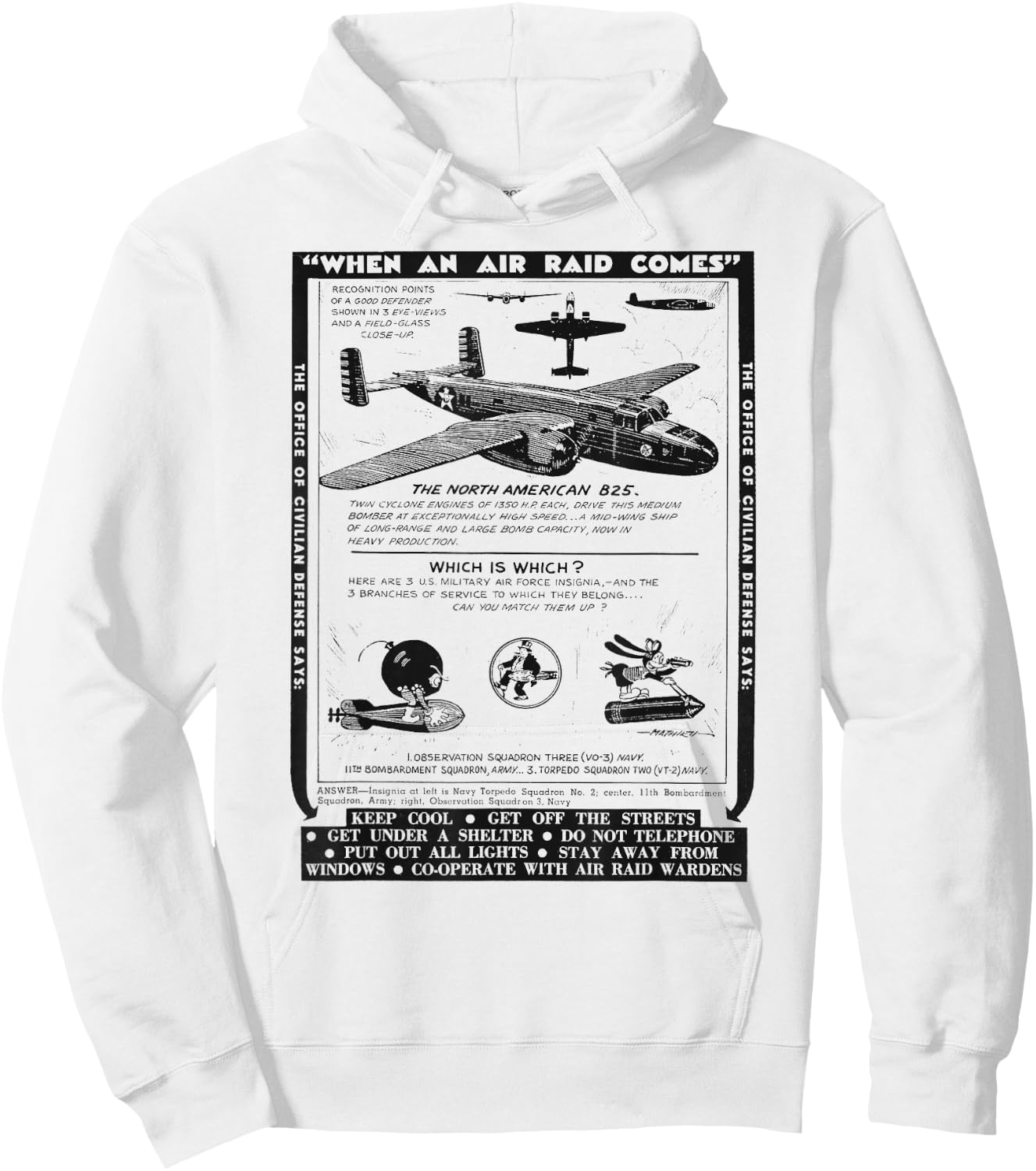 World War 2 Retro Airplane WWII North American B25 Bomber Hoodie - Hoodie | White