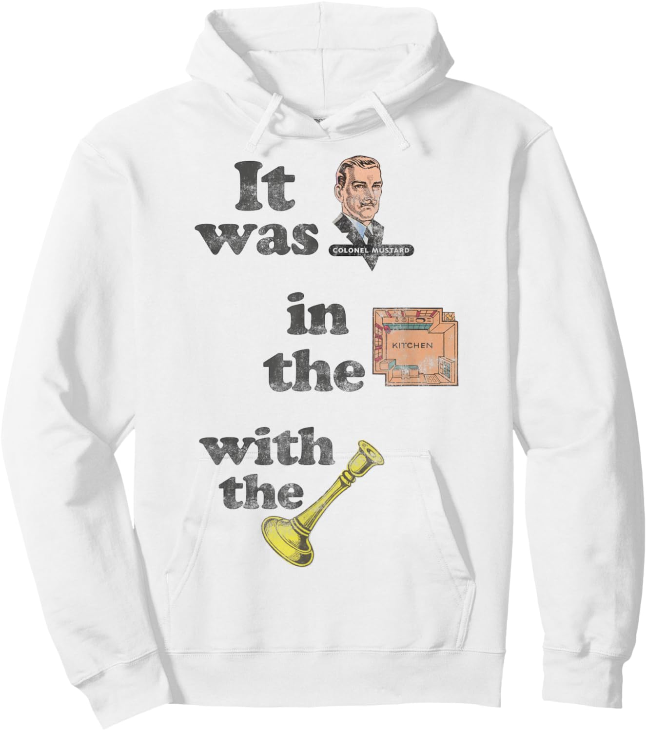 Clue It Was Colonel Mustard Distressed With The Candlestick Hoodie - Hoodie | White
