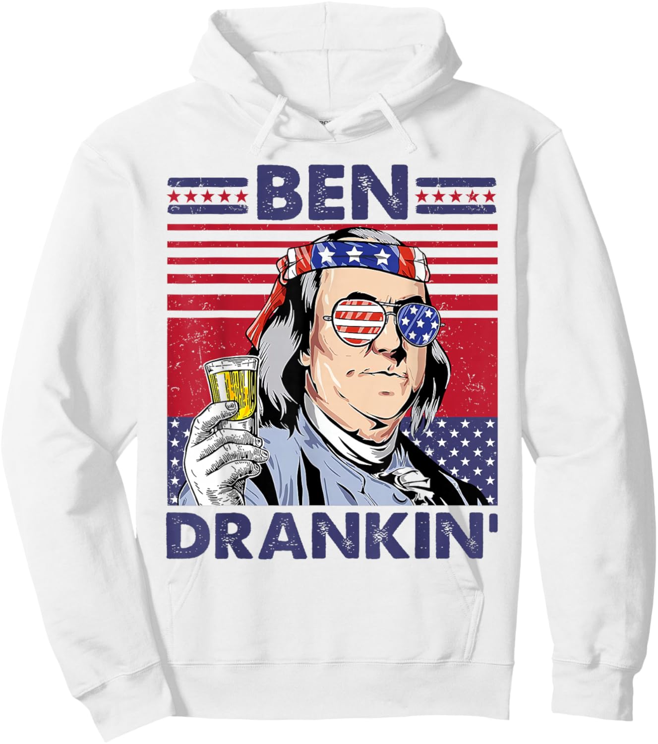 Vintage Ben Drankin' Funny 4th of July Drinking Presidents Hoodie - Hoodie | White