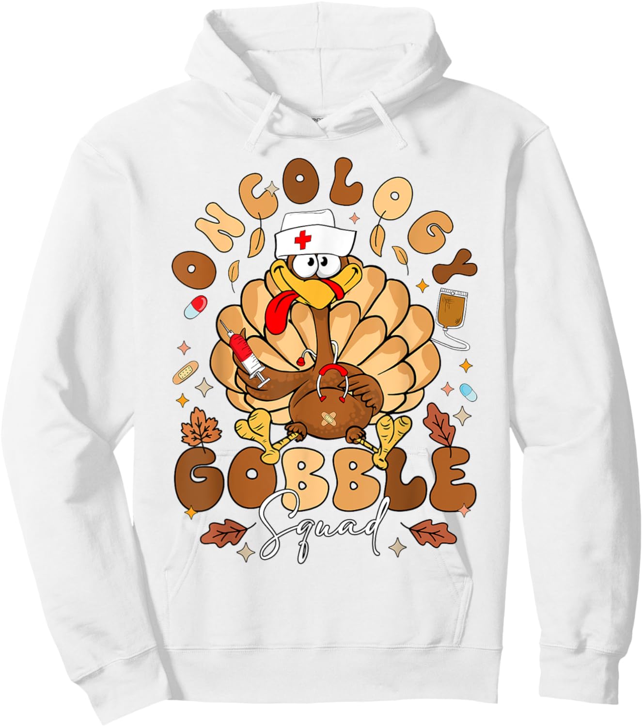 Oncology Turkey Gobble Squad Thanksgiving Oncology Nurse Hoodie - Hoodie | White