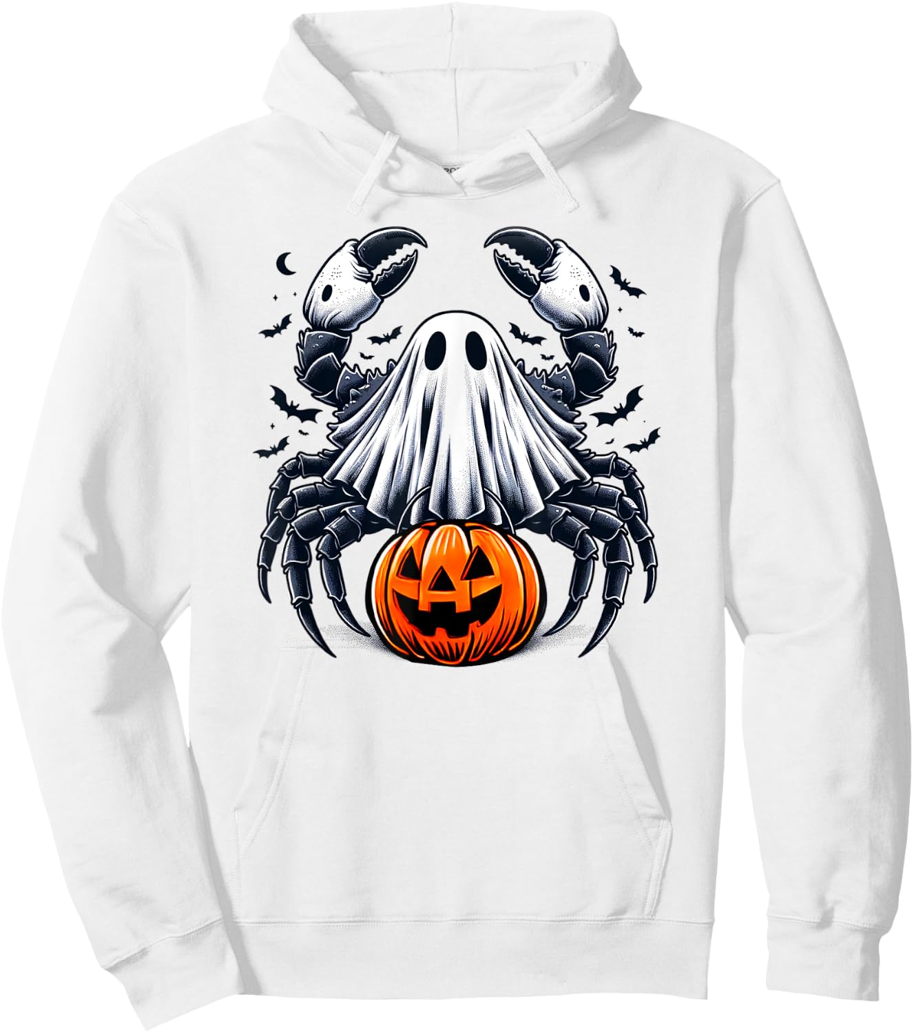 Spooky Crab Ghost Halloween Jackolantern Funny Shellfish Hoodie - Hoodie | White