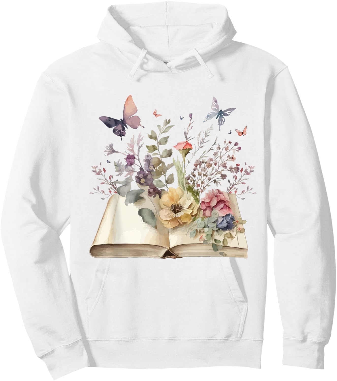 Book Flowers and Butterfly Beautiful Reading Reader Graphic Hoodie - Hoodie | White