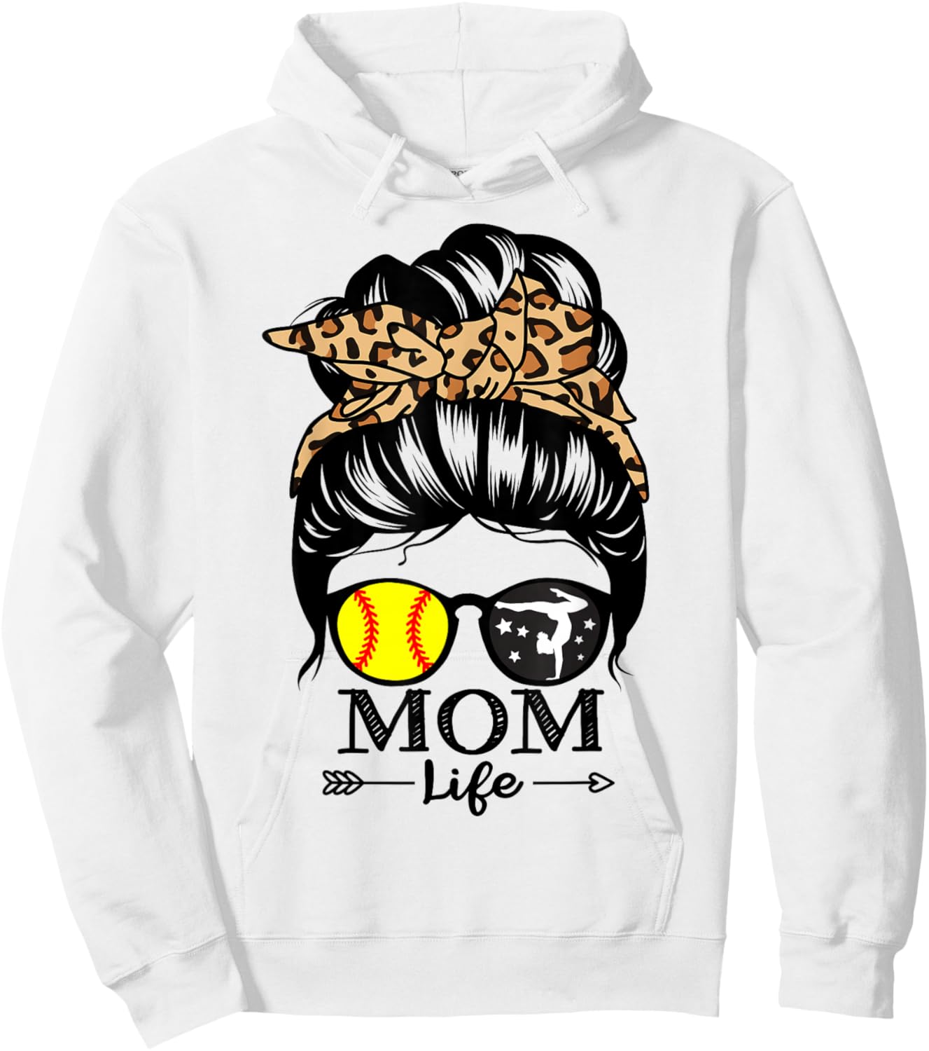 Mom Life Messy Bun Hair Funny Softball Gymnastics Mom Hoodie - Hoodie | White