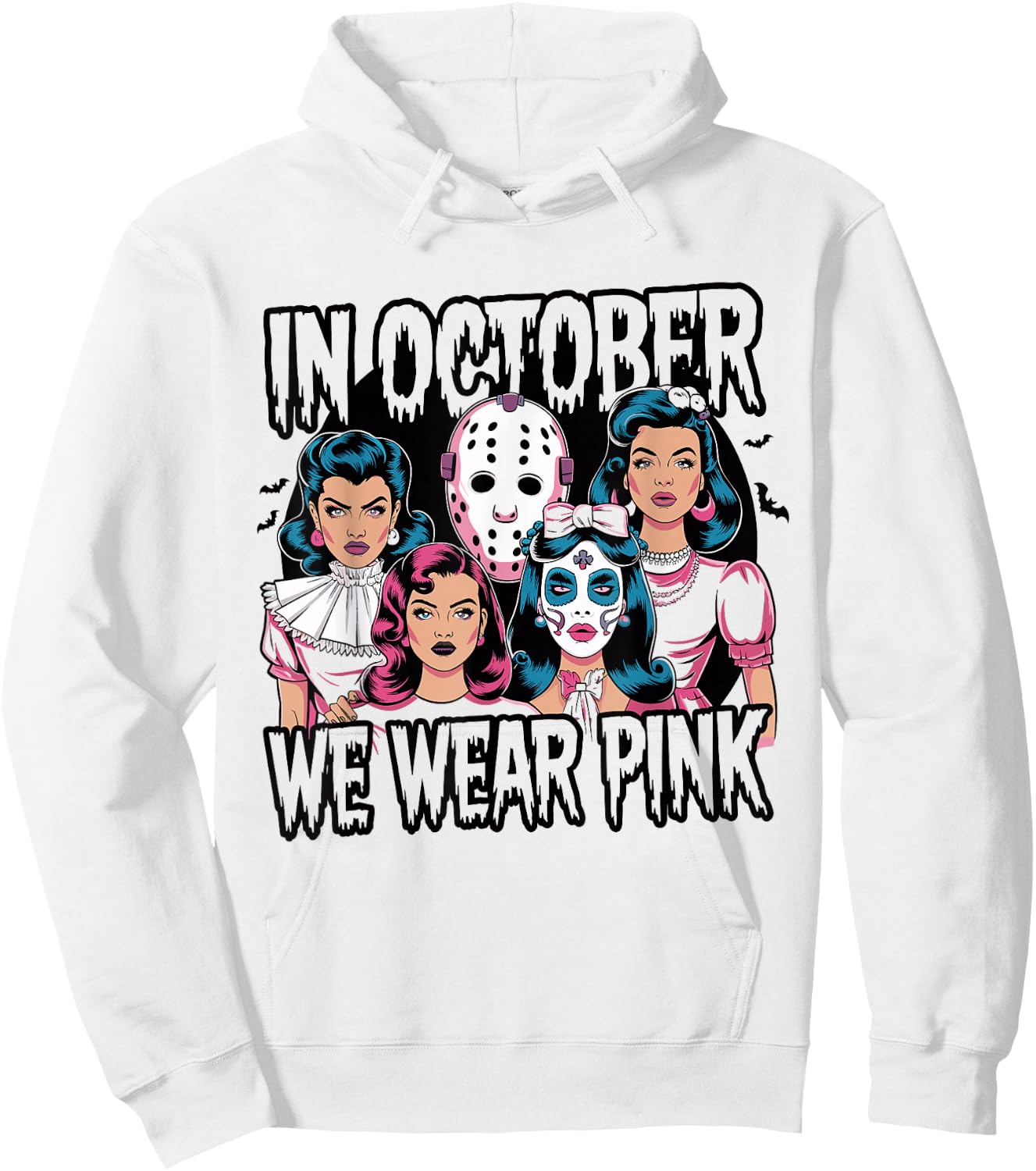 In October We Wear Pink Horror Breast Cancer Awareness Hoodie - Hoodie | White