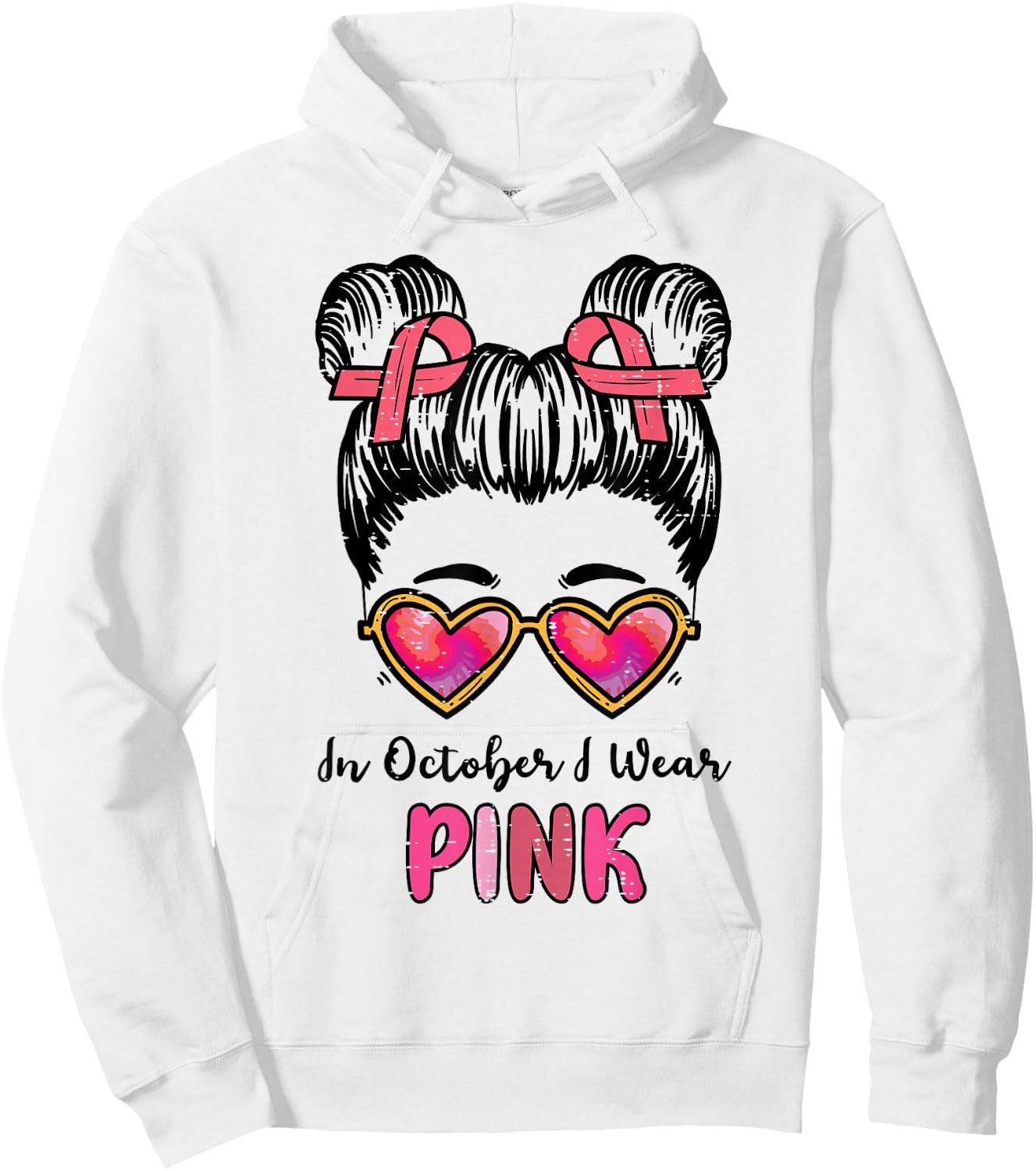 In October We Wear Pink Breast Cancer Awareness Women Girls Hoodie - Hoodie | White