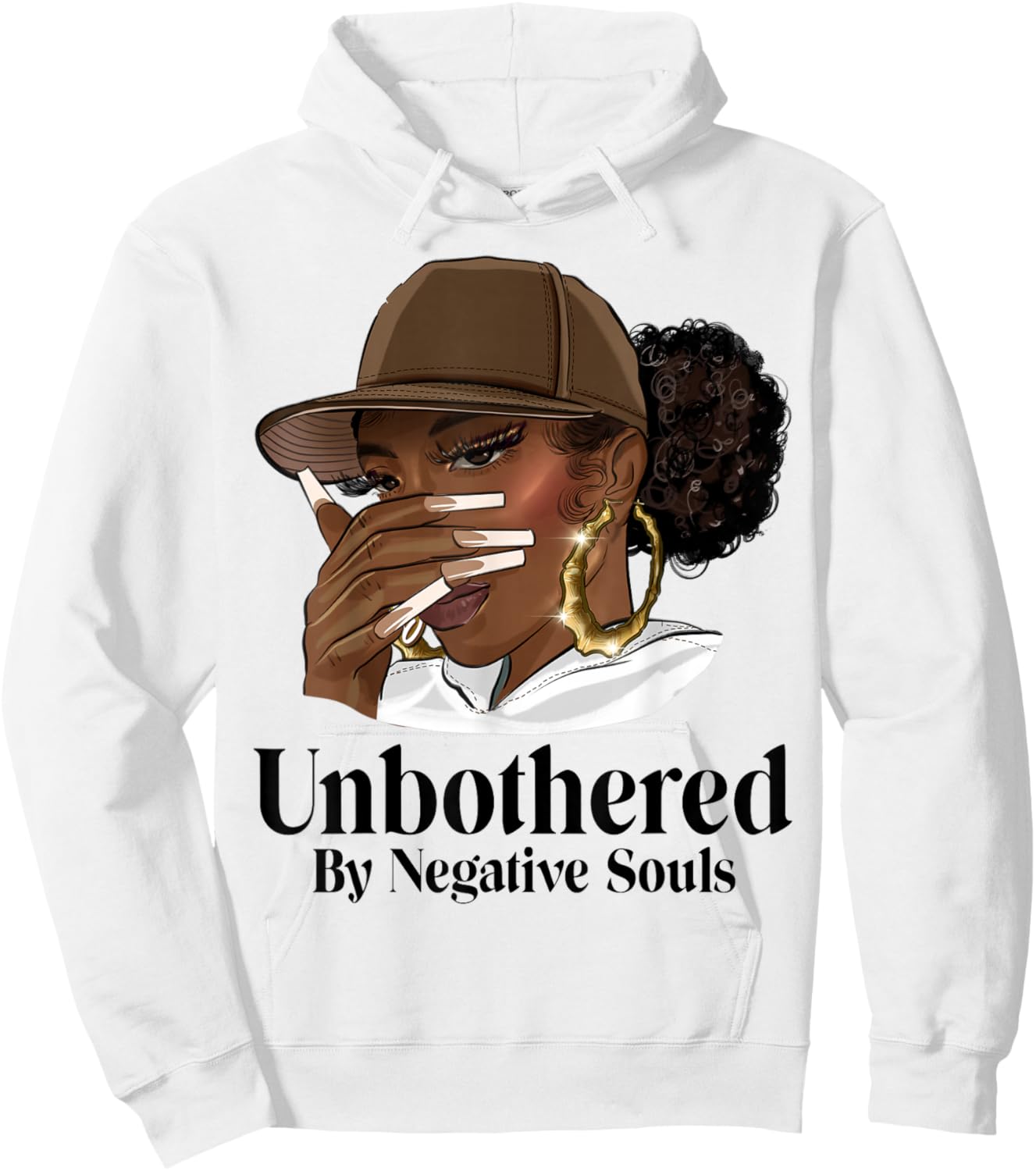 Unbothered African American Afro Queen with Cap Black Woman Hoodie - Hoodie | White