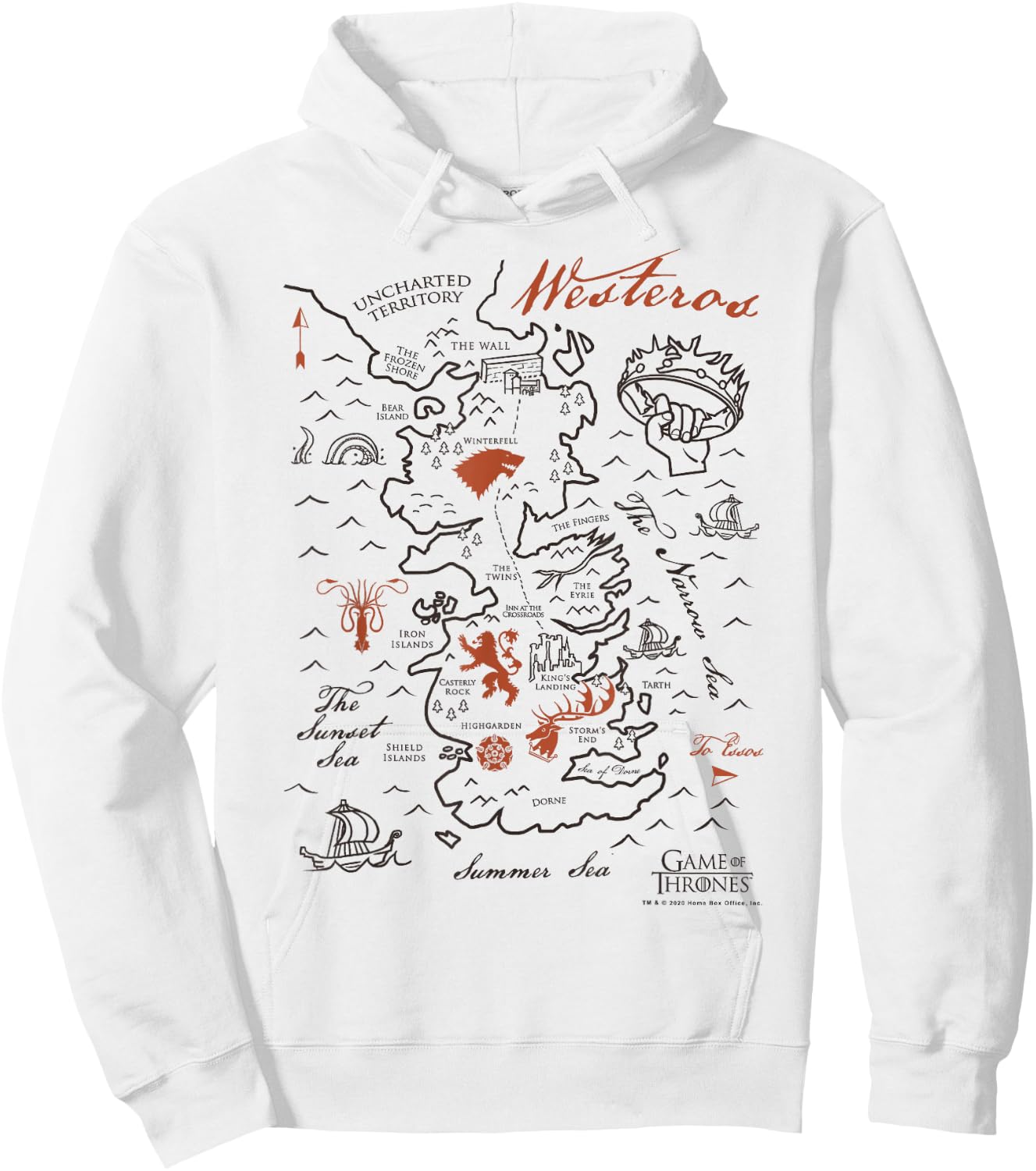 Game Of Thrones Map Of Westeros Hoodie - Hoodie | White