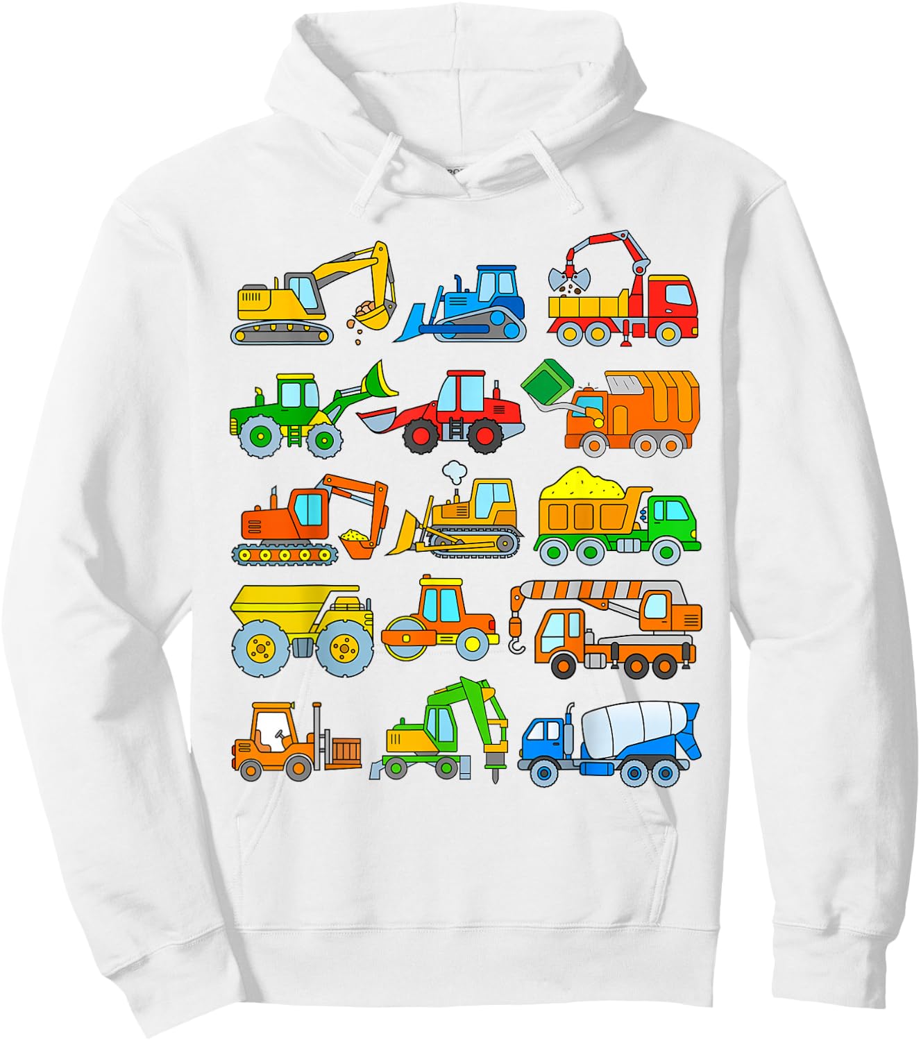Digger Truck Boys Toddlers Kids Trucks Construction Vehicles Hoodie - Hoodie | White