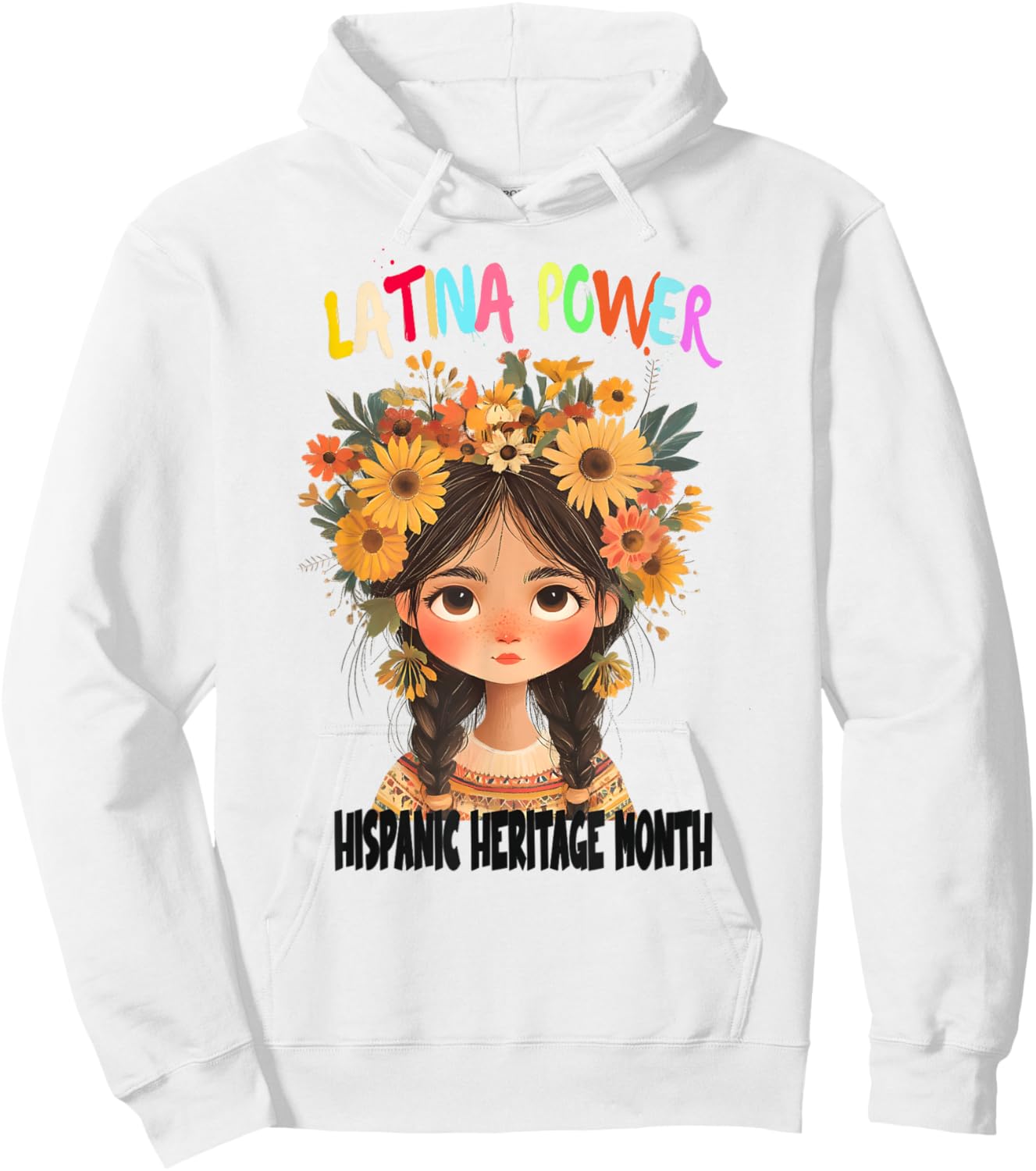 Hispanic Heritage Month Latina Power Anime Girl Flowers Hoodie - Hoodie | White