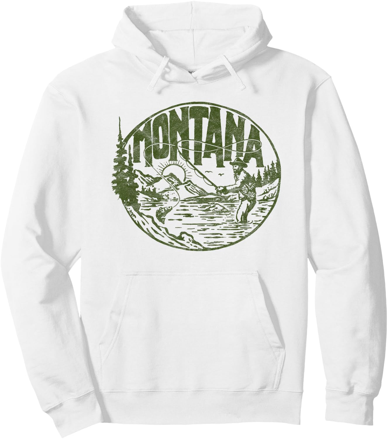 Montana Vintage Fly Fishing Retro Trout Stream Outdoor Hoodie - Hoodie | White