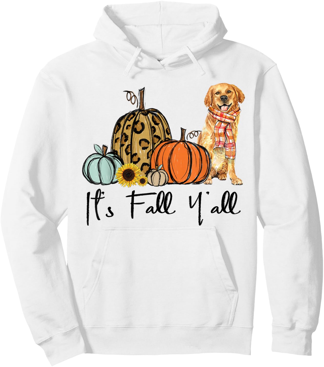 It's Fall Y'all Yellow Golden retriever Dog Leopard Pumpkin Women Hoodie - Hoodie | White