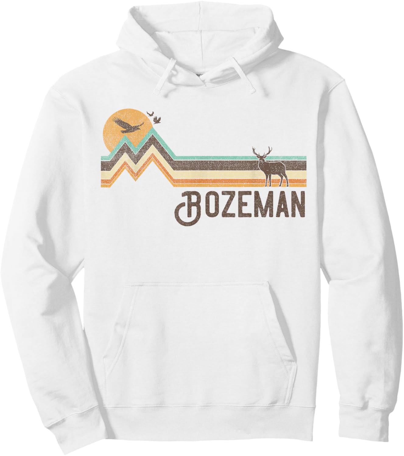 Bozeman - Vintage Men Women 70s 80s Graphic Cool Nature Hoodie - Hoodie | White