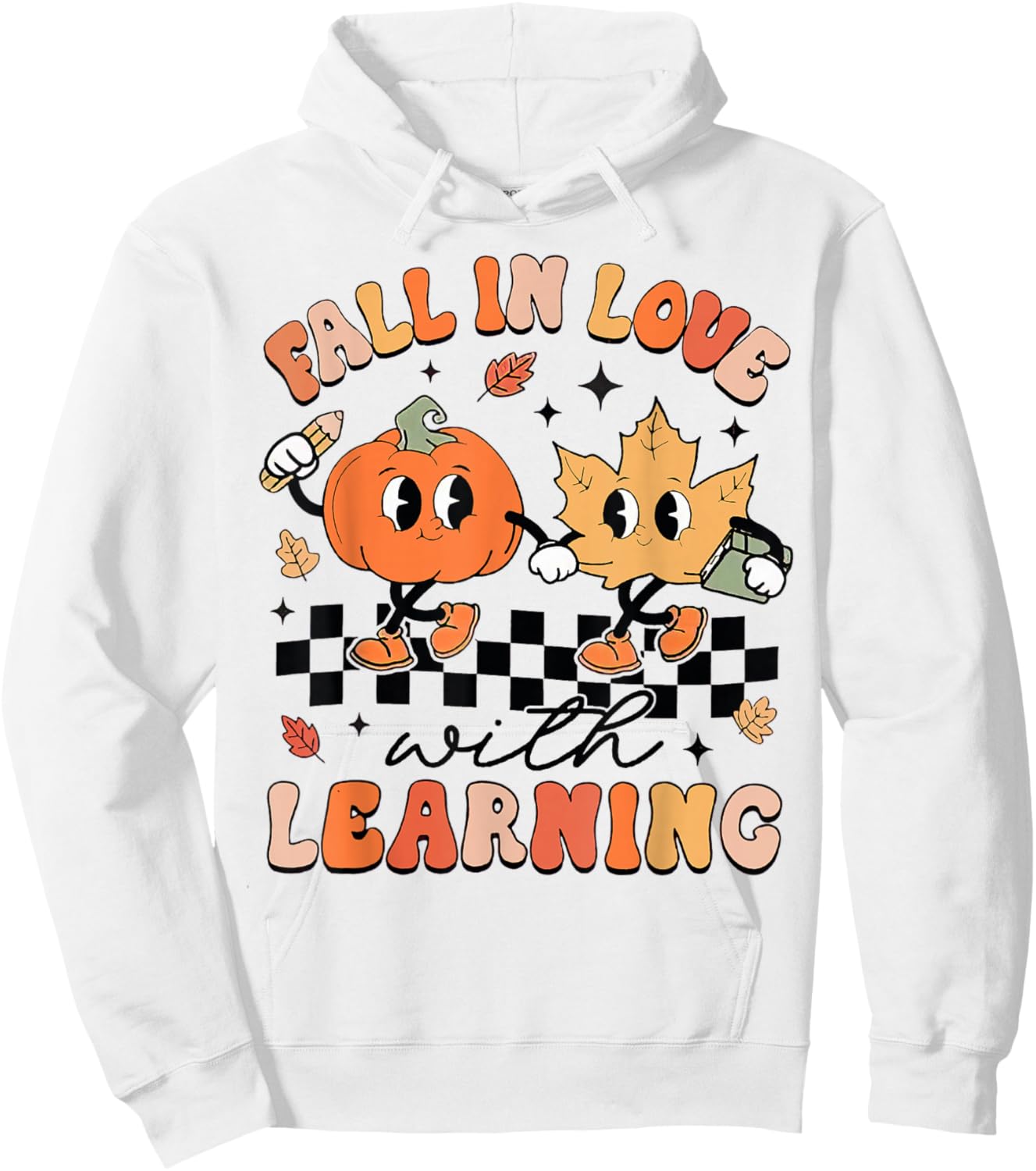 Retro Fall In Love With Learning Autumn Pumpkin Teacher Hoodie - Hoodie | White