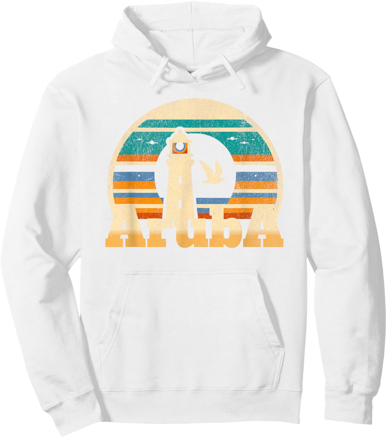 One Happy Island Aruba Shirt Retro Sunset Lighthouse Vintage Hoodie - Hoodie | White
