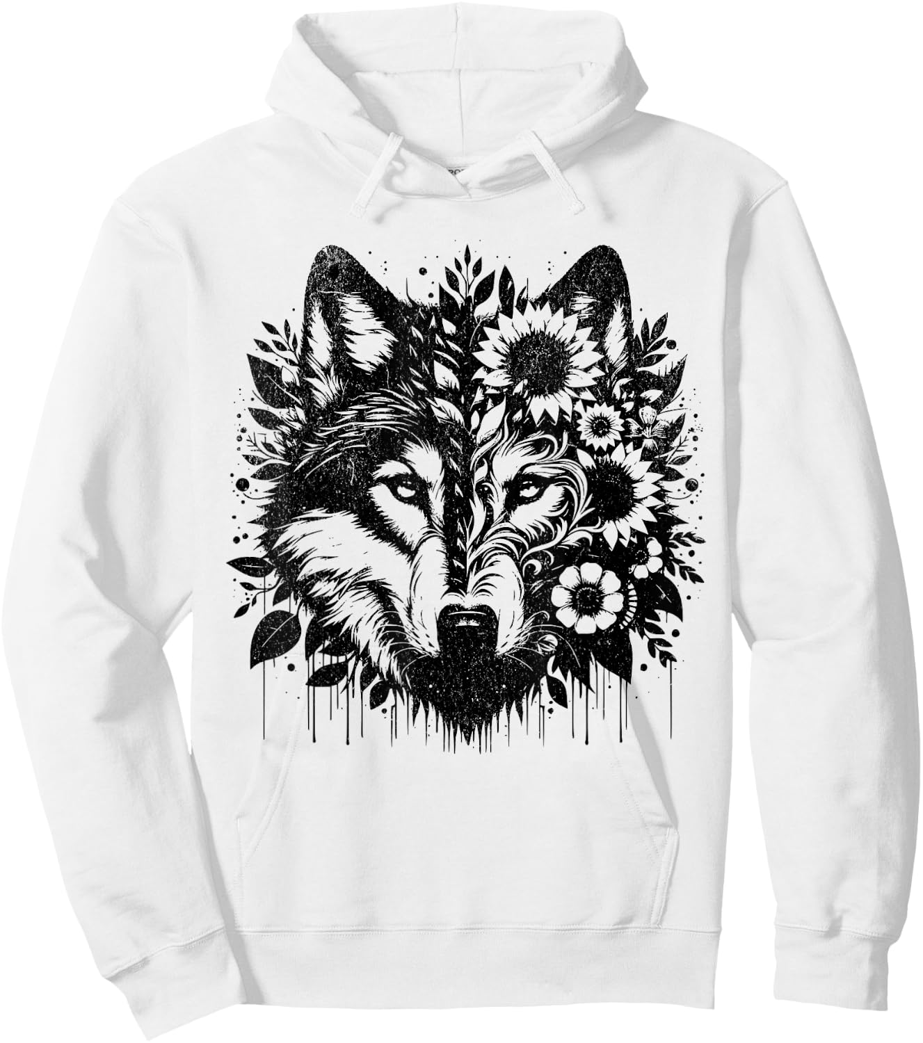 Sunflower Wolf Flowers Wolf Face for Wolves Lover women wolf Hoodie - Hoodie | White