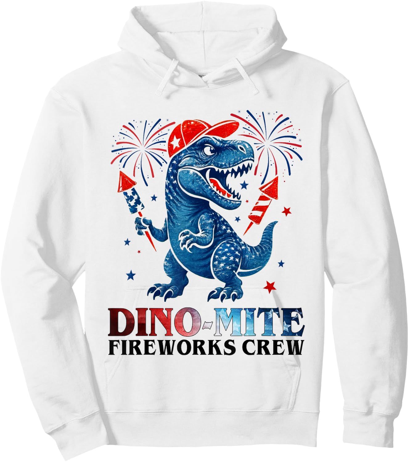Dino-Mite Fireworks Crew Dinosaur USA Flag 4th Of July Kids Hoodie - Hoodie | White
