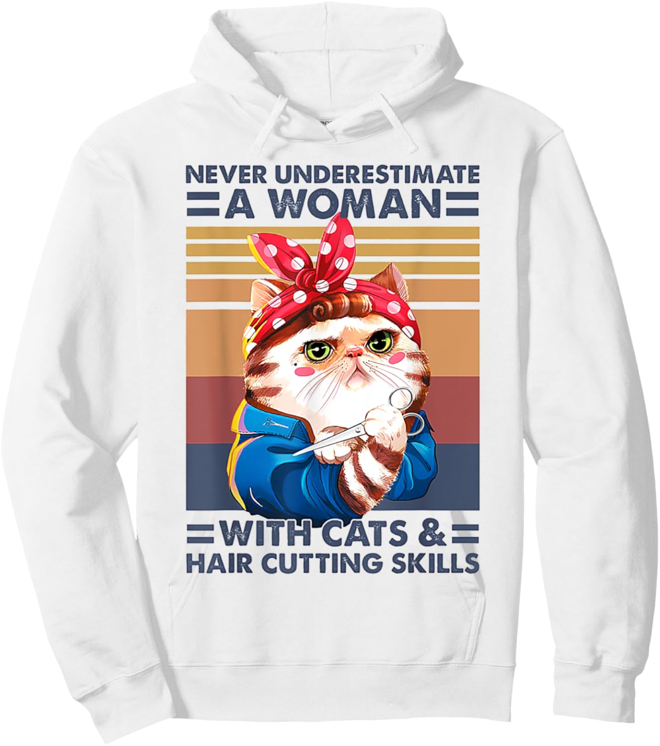 Never Underestimate A Woman With Cats And Hair Cutting Hoodie - Hoodie | White