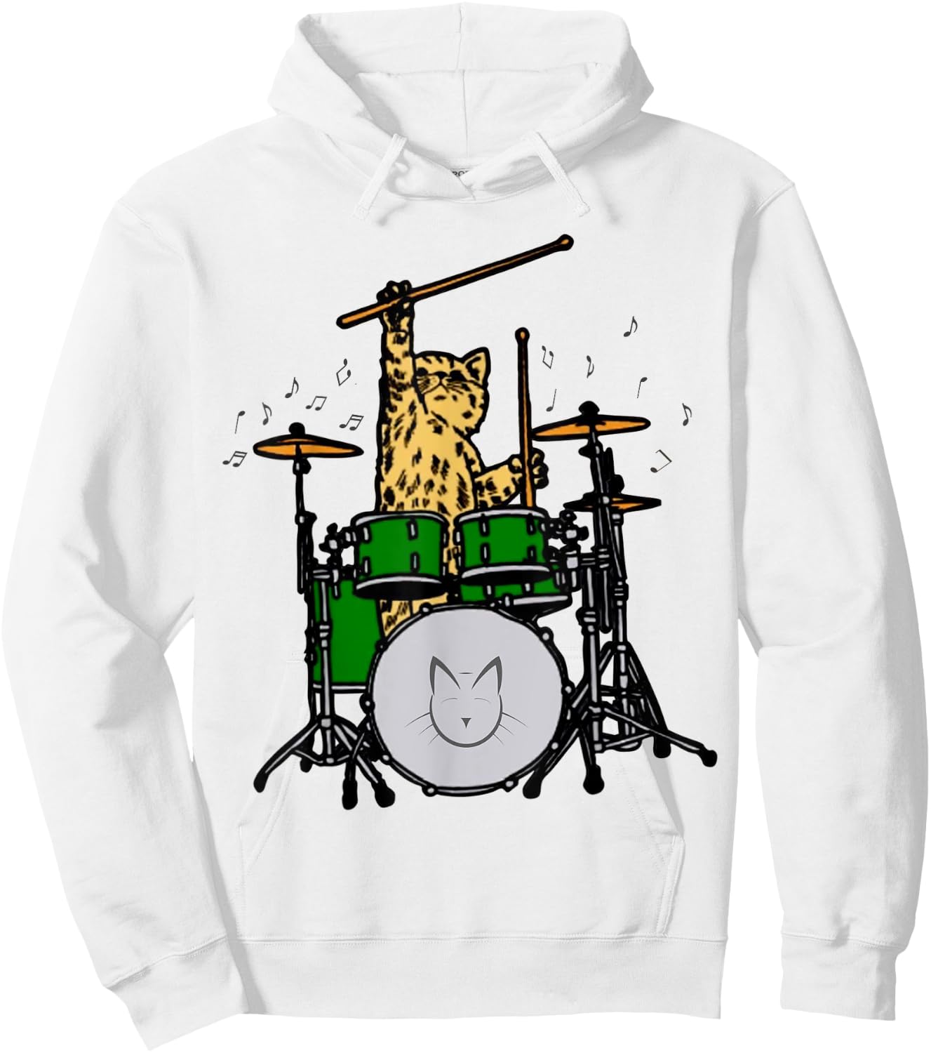 Drummer Cat Music Lover Musician Playing The Drums Shirt Hoodie - Hoodie | White