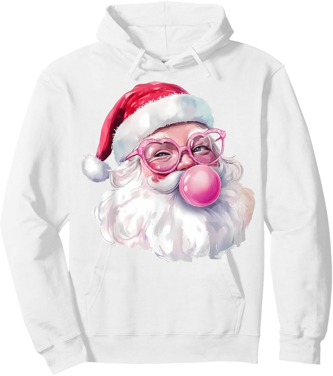 Santa Claus Blowing Bubble Gum Pink Sunglasses Christmas Hoodie - Hoodie | White