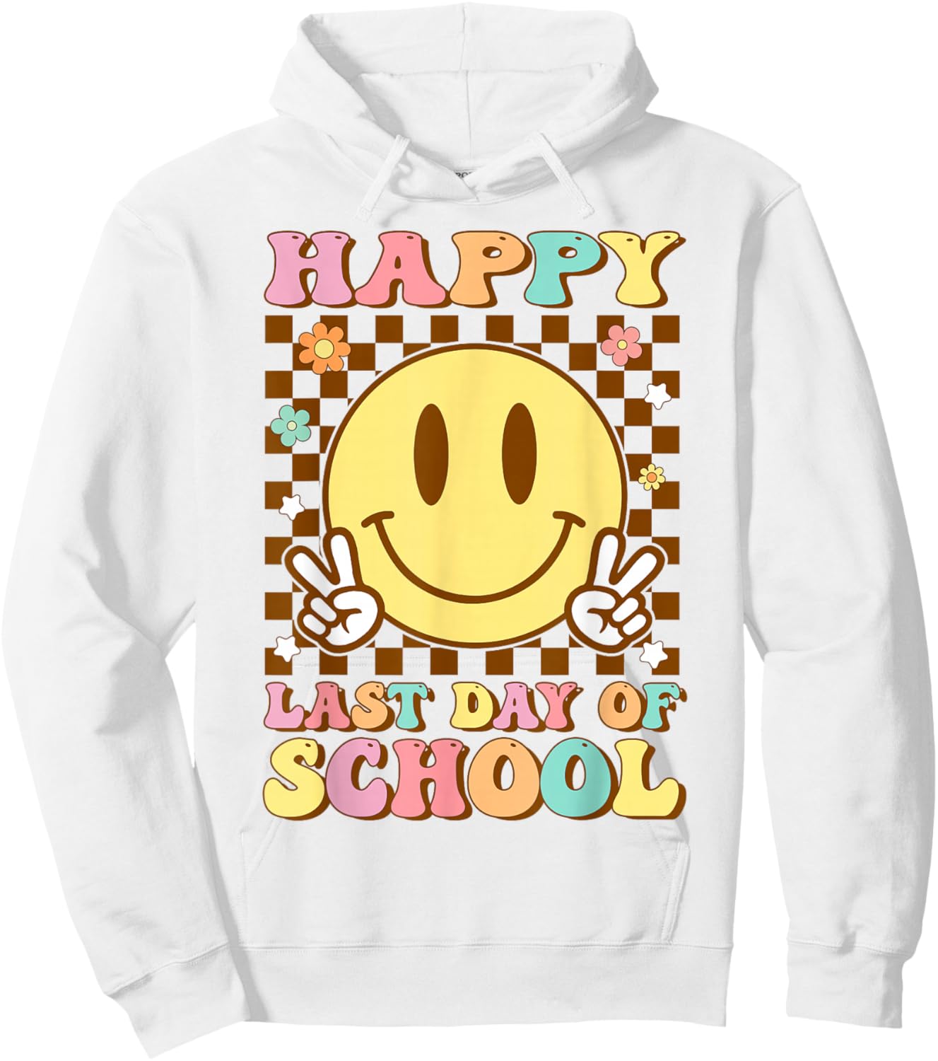 Happy Last Day of School Smile Face Graduation Groovy Hoodie - Hoodie | White
