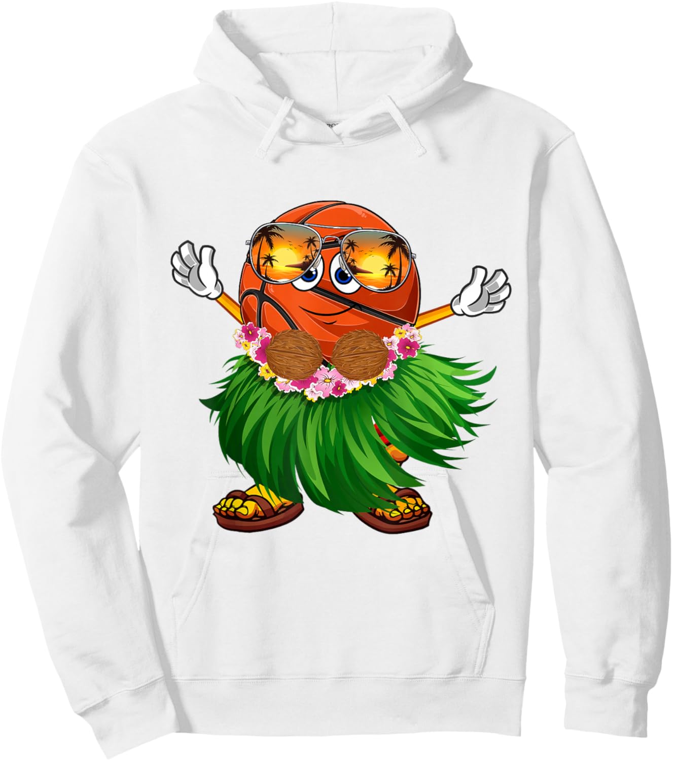 Cute Hawaiian Basketball Ball Tropical Beach Summer Vacation Hoodie - Hoodie | White
