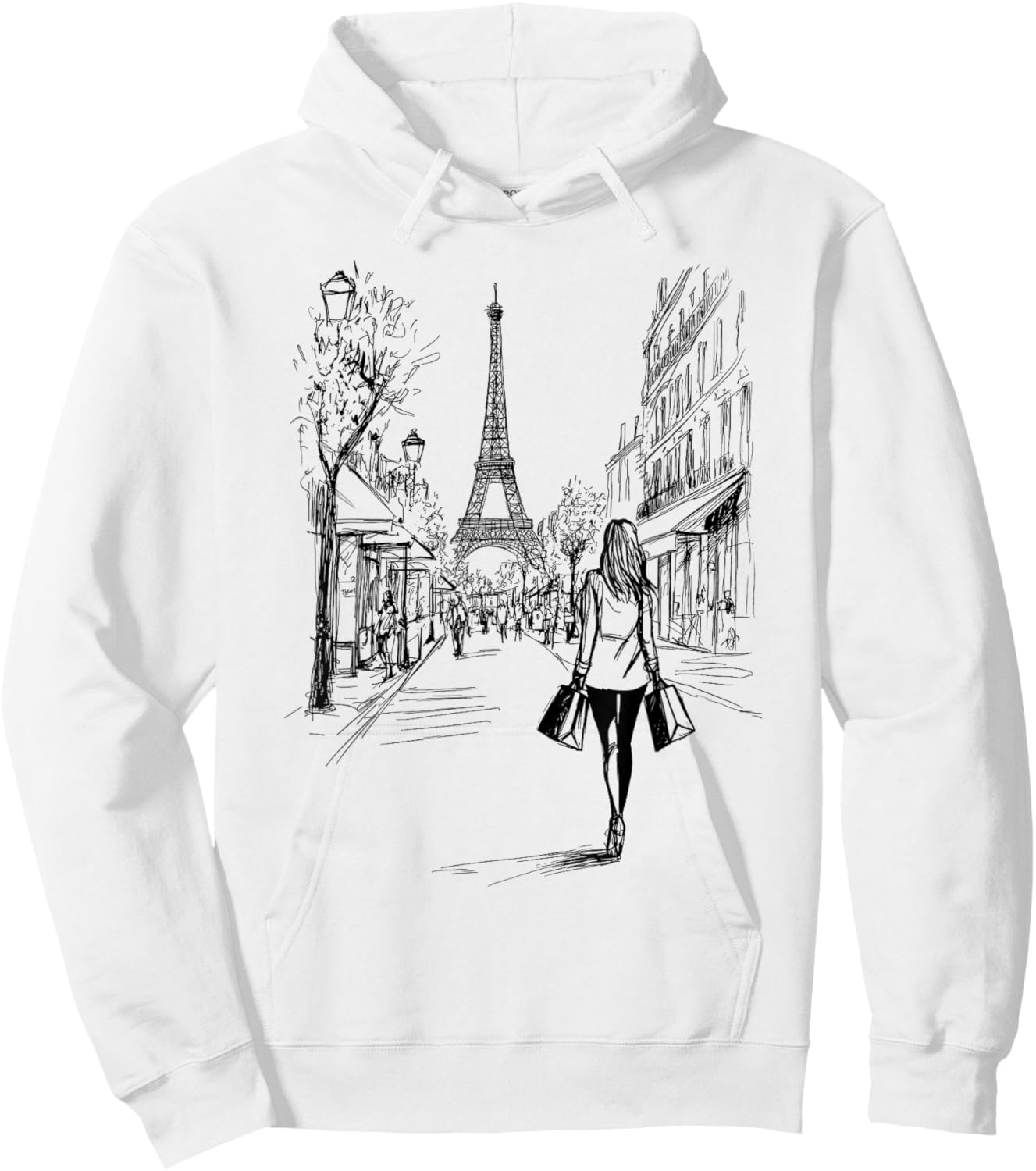 Paris Shopping Eiffel Tower Cute Girl Drawing Souvenir Art Hoodie - Hoodie | White