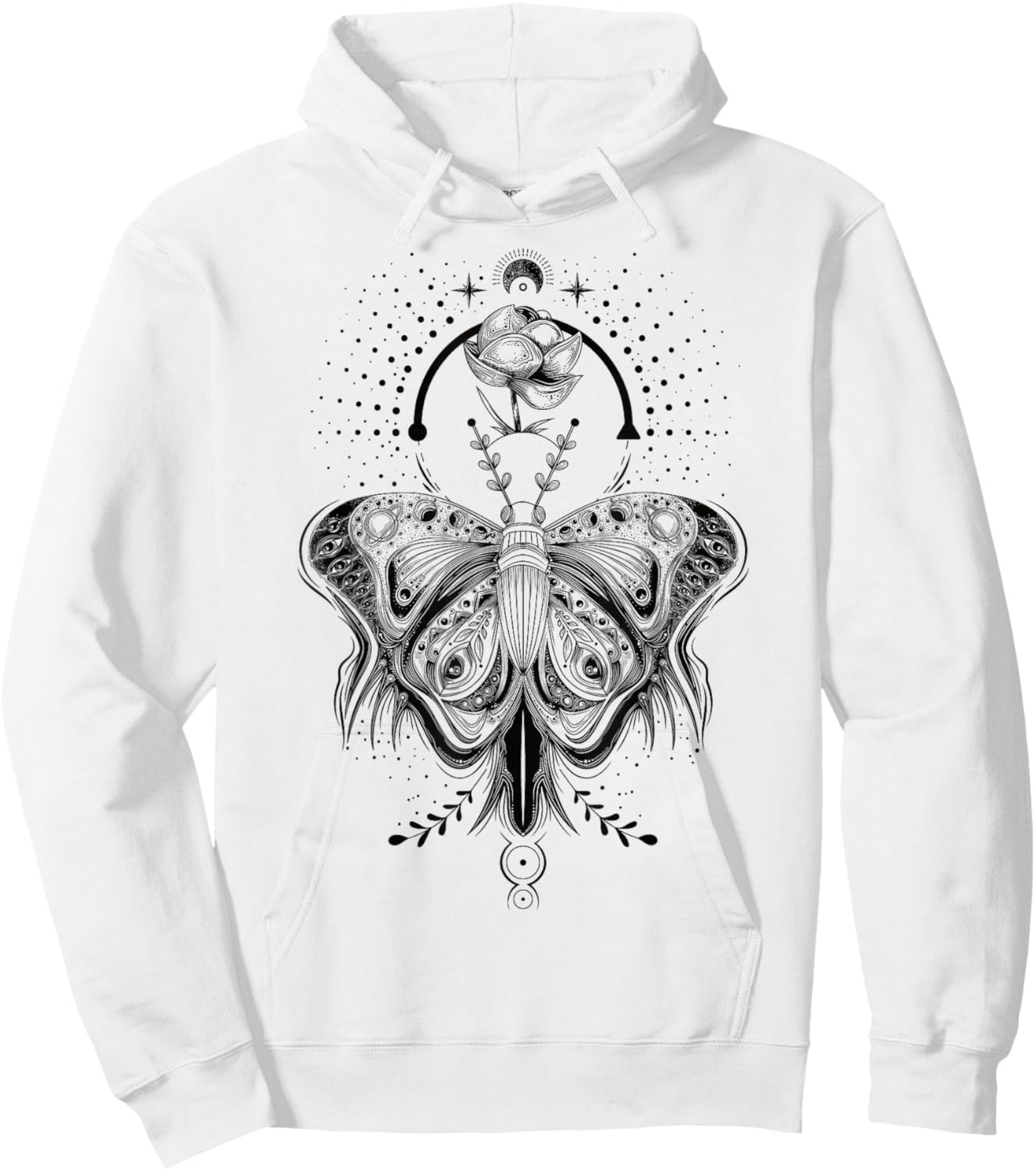 Floral Moth Butterfly Flower Celestial Geometry Hoodie - Hoodie | White