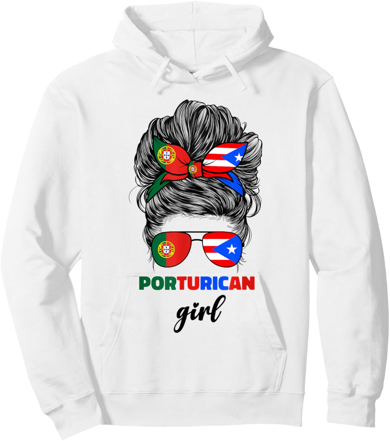 Half Portuguese And Puerto Rican Rico Portugal Flag Girl Hoodie - Hoodie | White