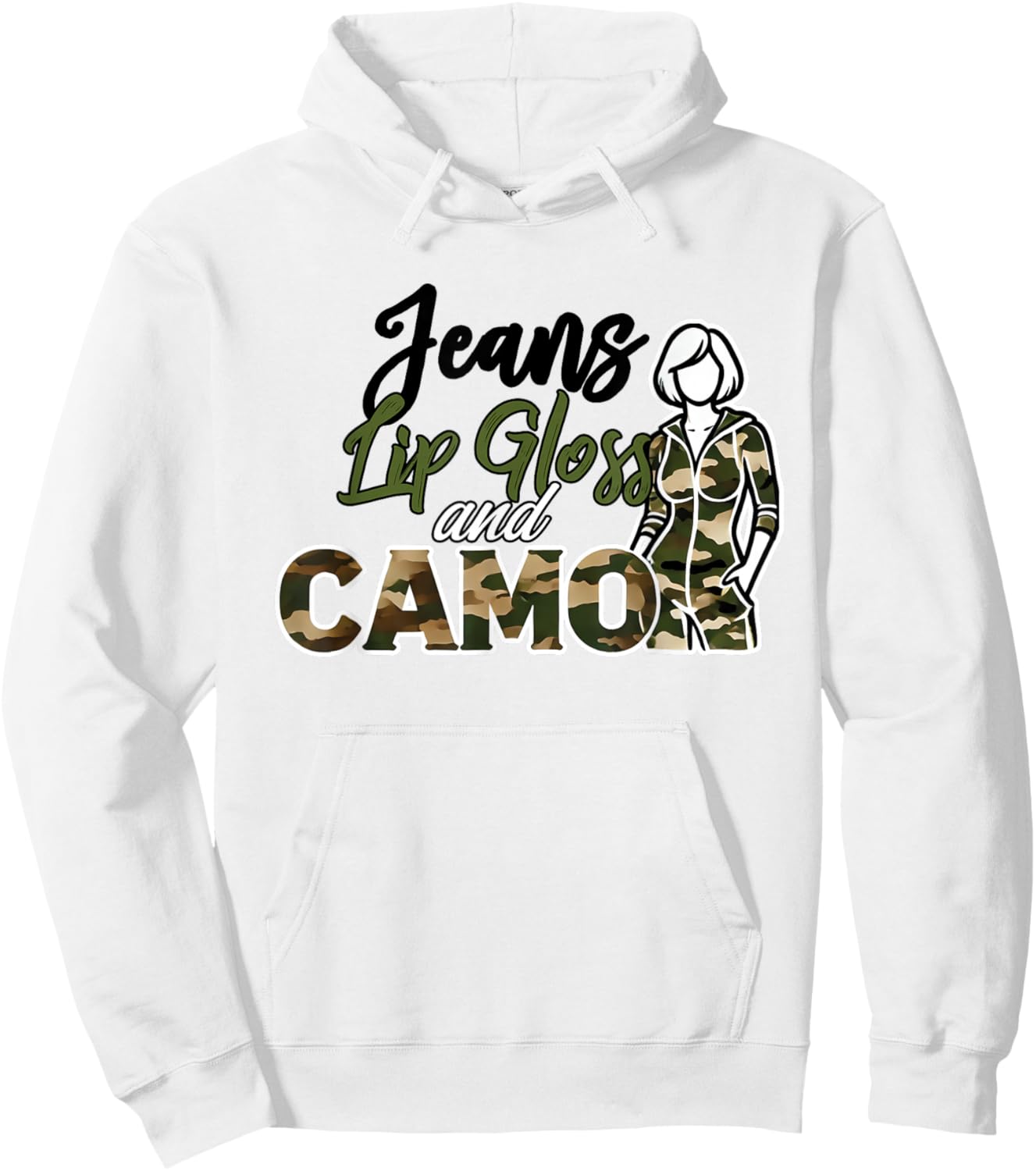 Jeans Lip Gloss Camo Sayings Graphic Orange Hoodie - Hoodie | White