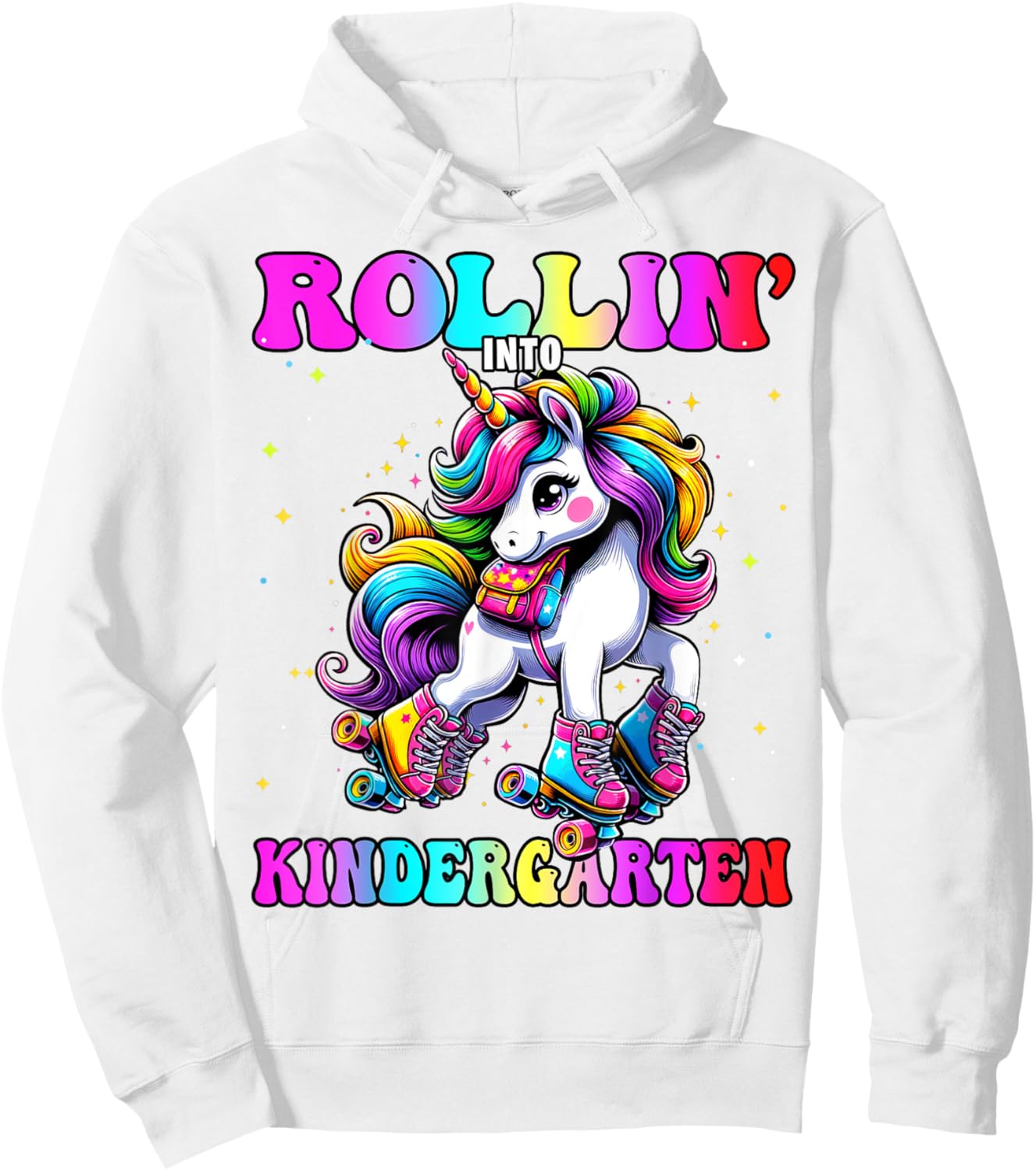 Kindergarten Back To School First Day Girls Rollin Unicorn Hoodie - Hoodie | White