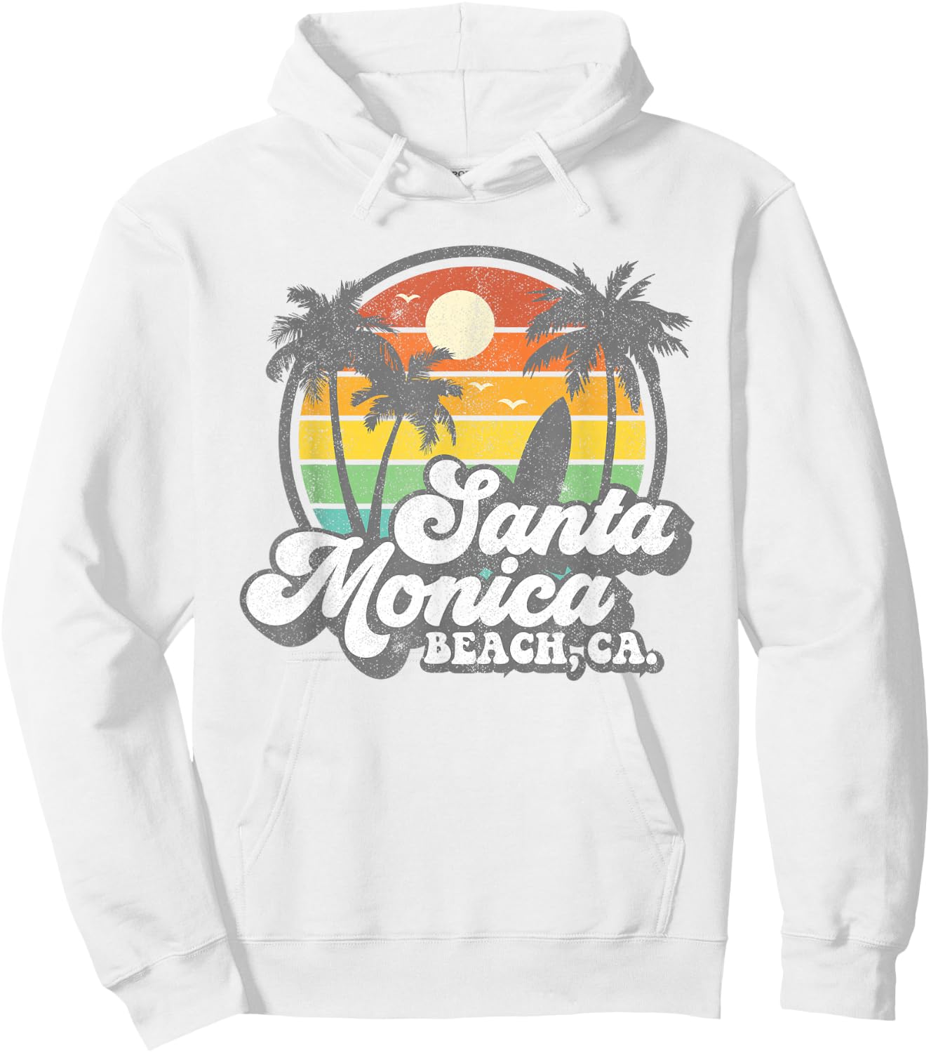 Vintage Santa Monica Beach California Surf Surfing 70's Gift Hoodie - Hoodie | White