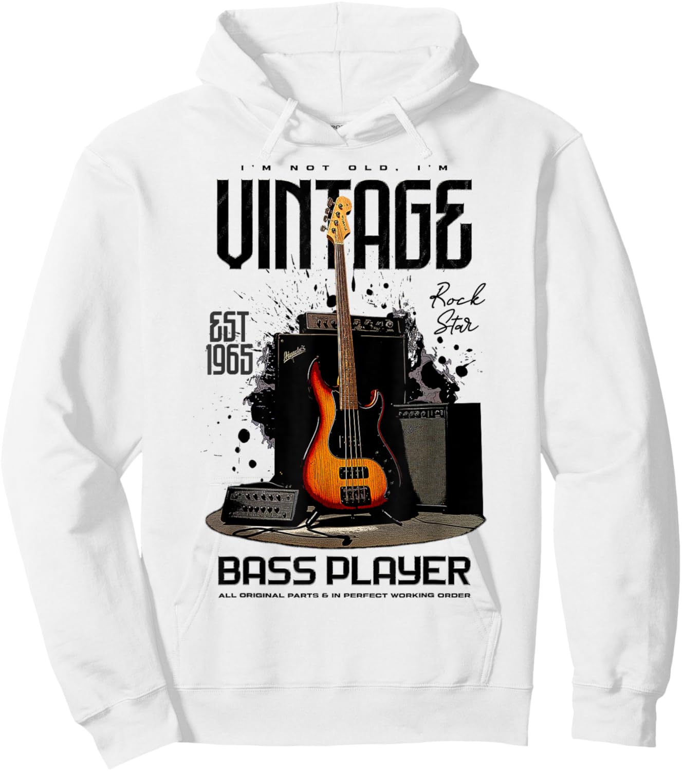 I'm Not Old I'm Vintage Retro 1965 Bass Guitar Player Hoodie - Hoodie | White