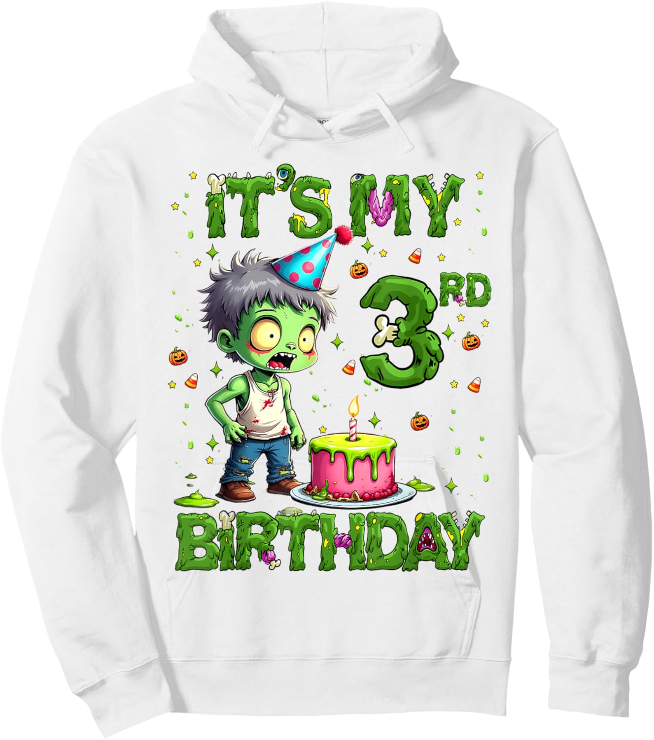 Kids It's My 3rd Birthday Boy Halloween Zombie 3 Years Old Hoodie - Hoodie | White