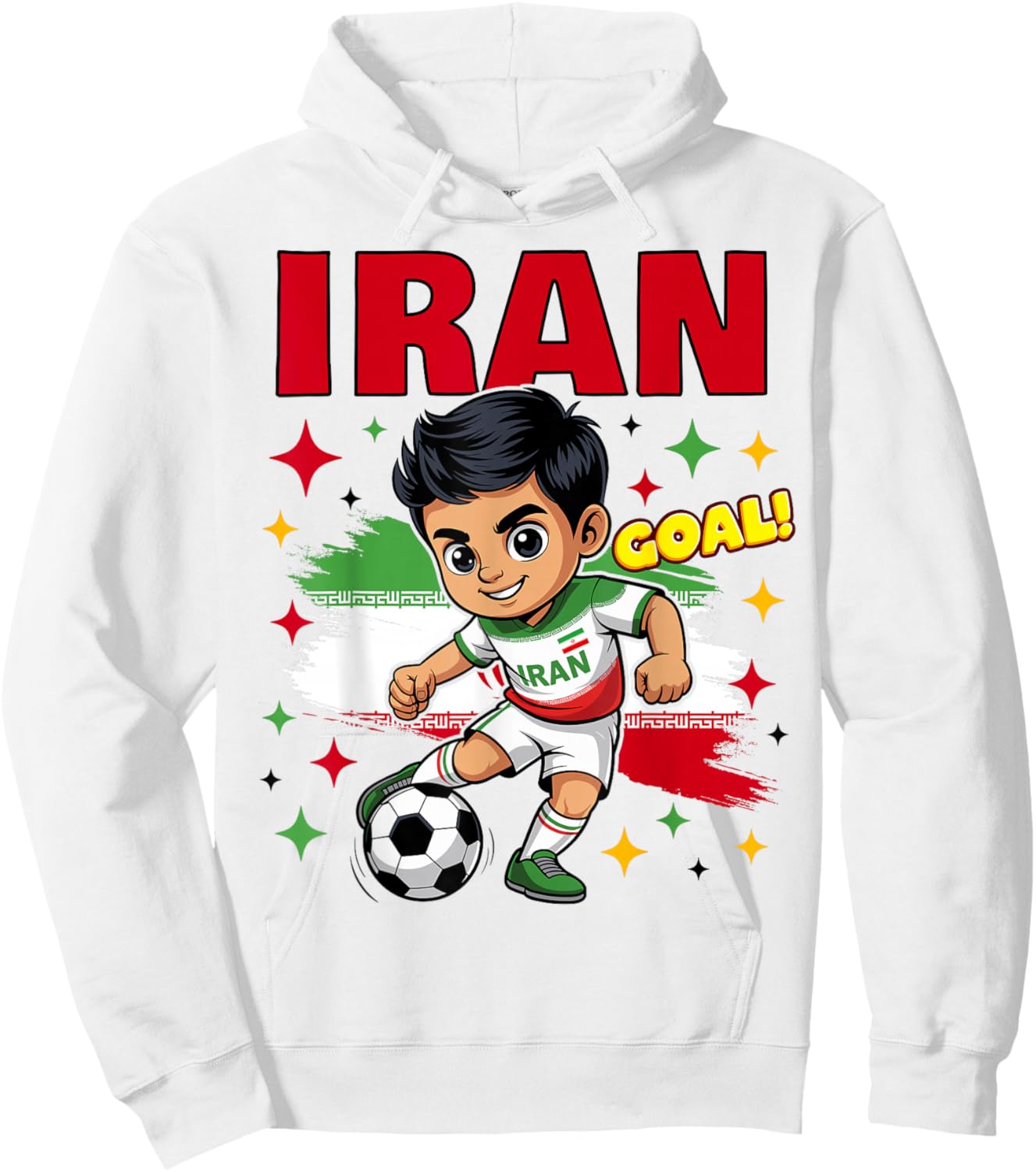 Iran Kid Goal Cartoon Iran Flag for Kids Hoodie - Hoodie | White