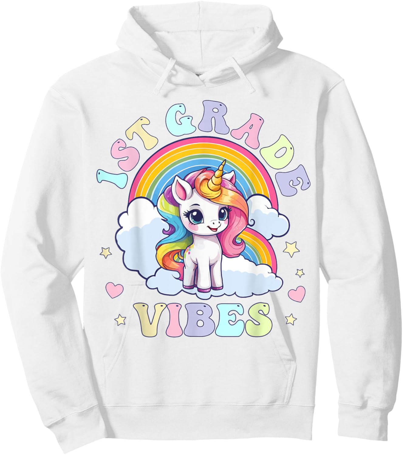 1st Grade Vibes Cute Back to School Unicorn First Grade Girl Hoodie - Hoodie | White