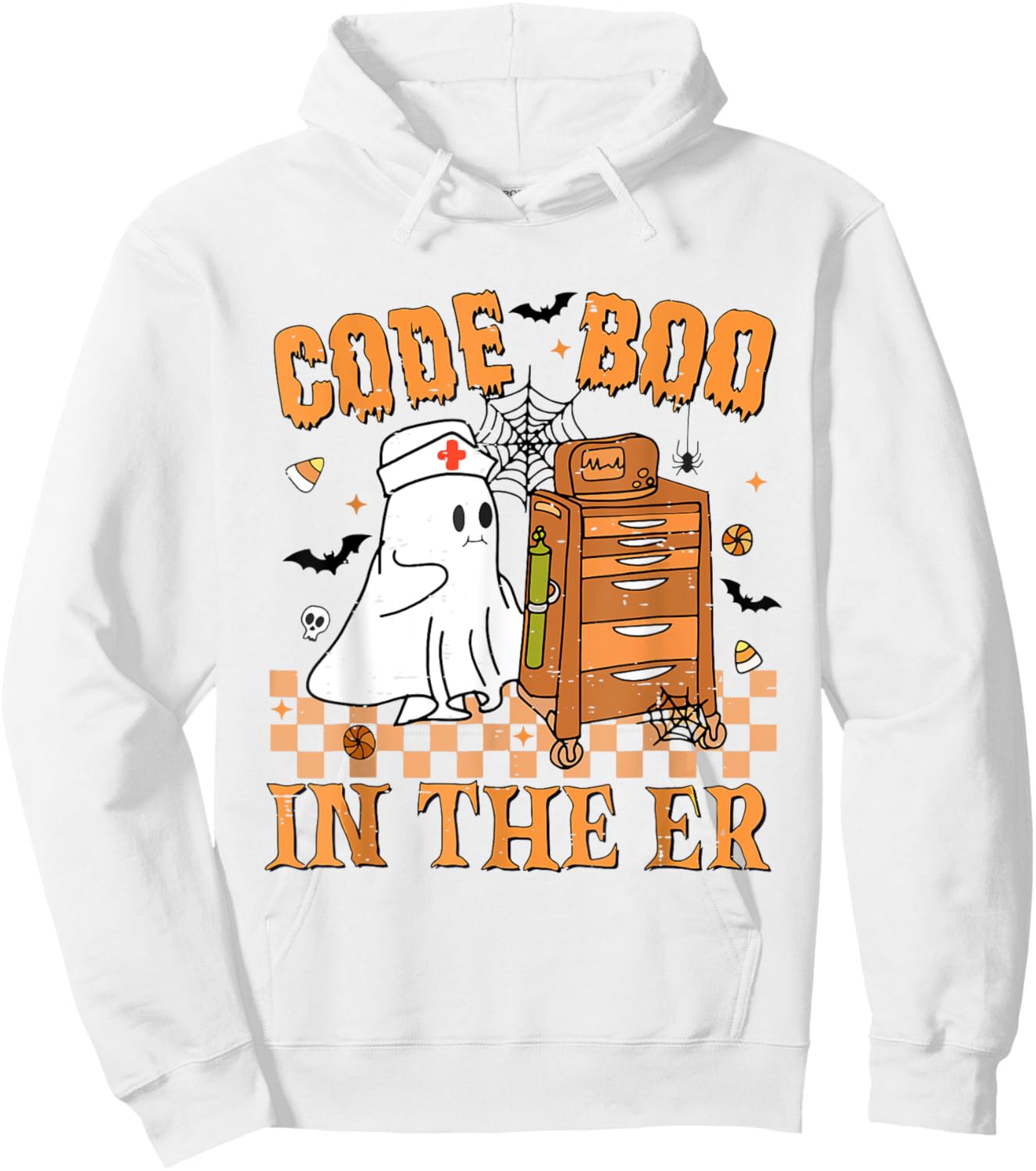 Cute Emergency Department Code Boo In The Er Nurse Halloween Hoodie - Hoodie | White