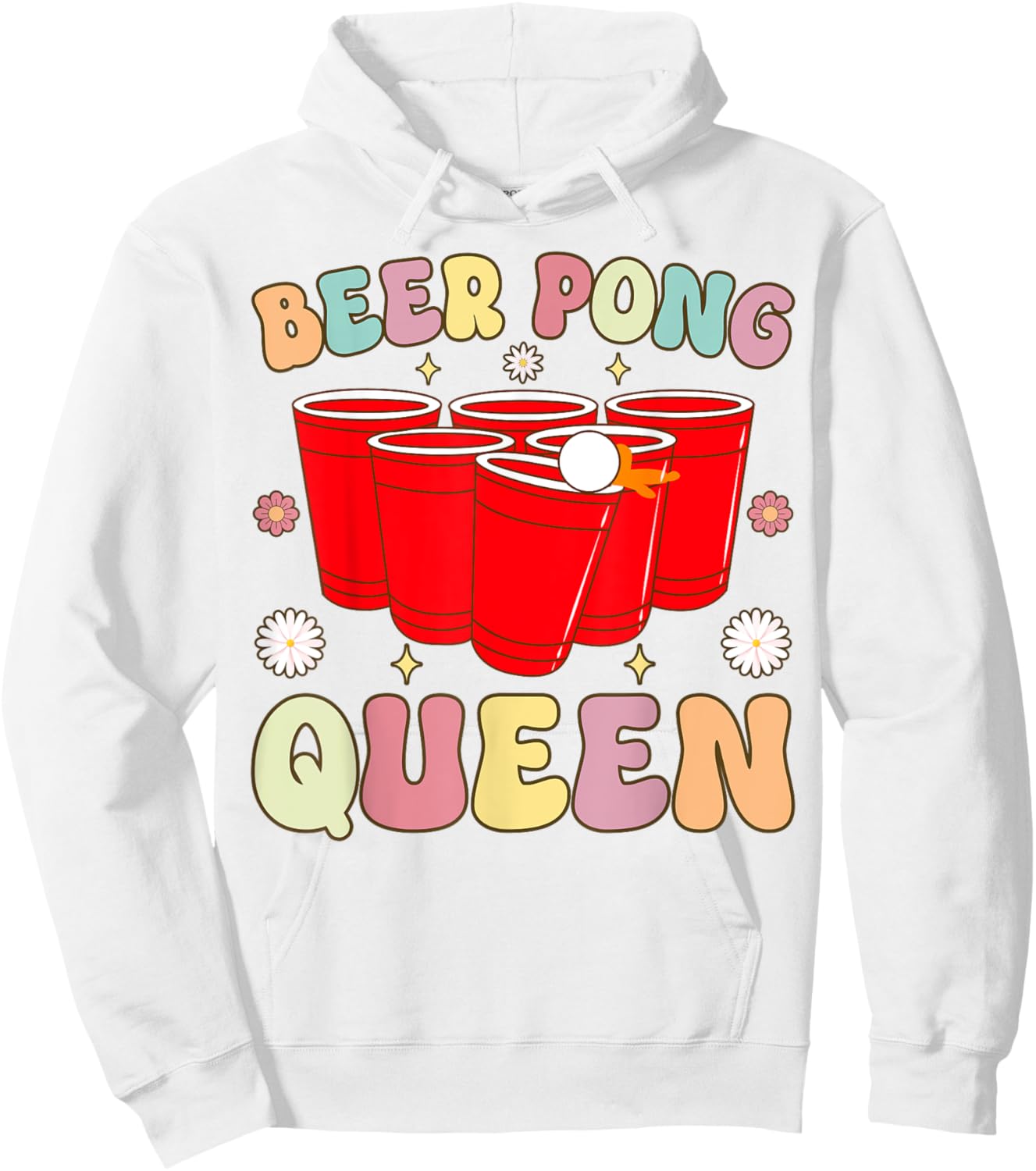 Beer Pong Queen Groovy Beer Pong Girl Player Drinking Game Hoodie - Hoodie | White