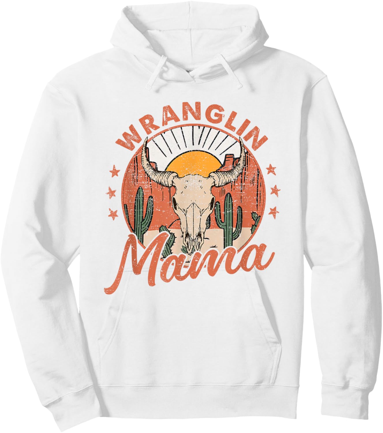 Western Life Rodeo Country Music Bull Skull Wranglin Mama Hoodie - Hoodie | White