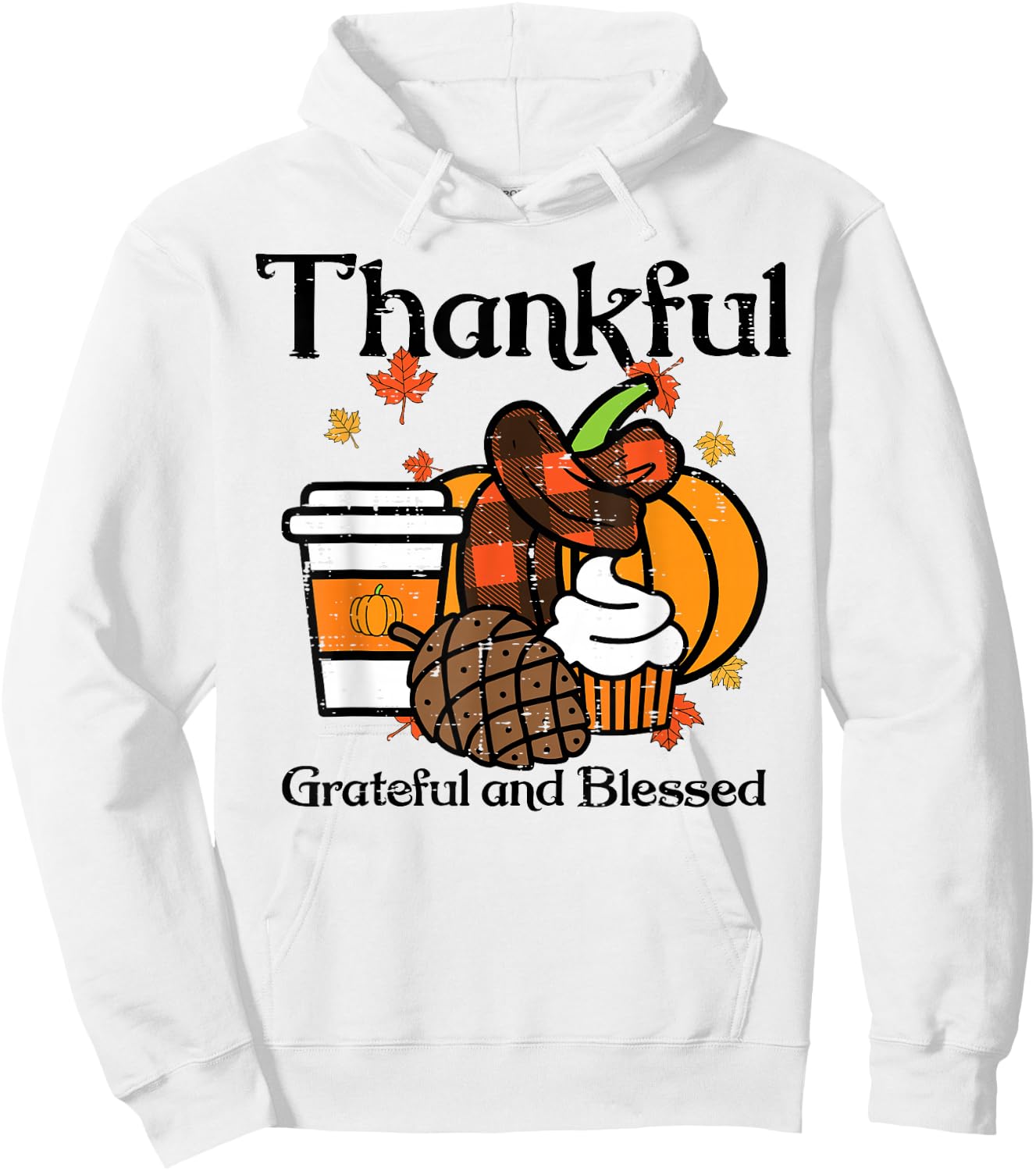 Thankful Grateful Blessed Pumpkin Coffee Thanksgiving Fall Hoodie - Hoodie | White