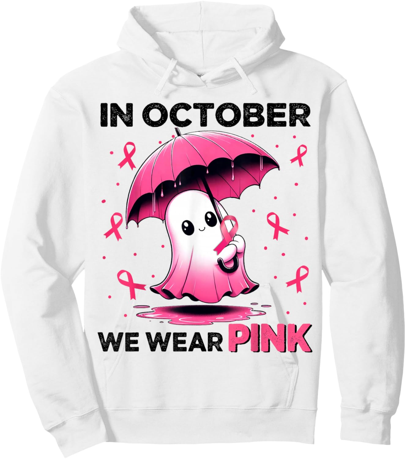 Cute Halloween Boo Ghost In October We Wear Pink Pink Hoodie - Hoodie | White