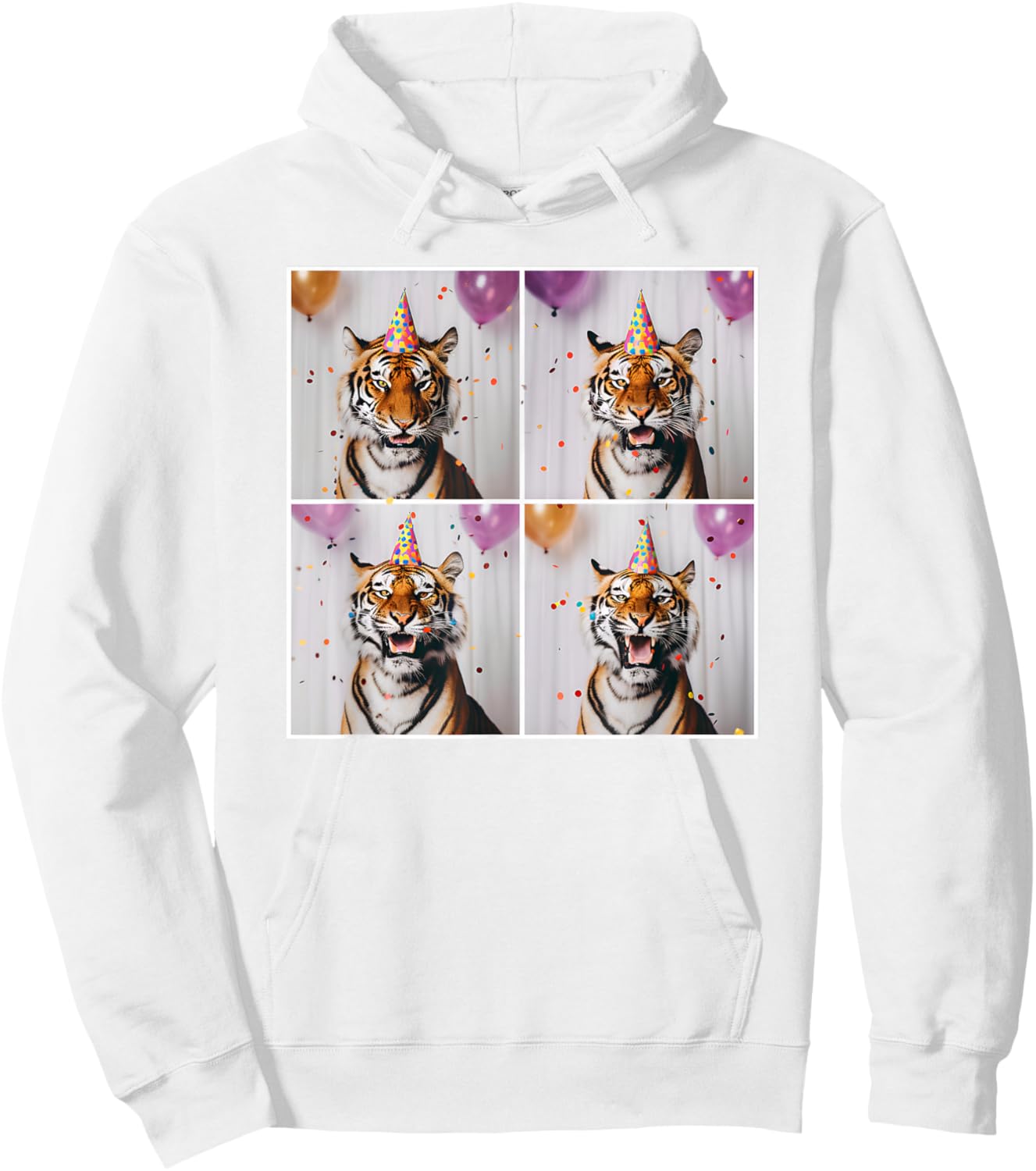 Tiger Wildlife Party Hat Jungle Animal Safari Tiger Birthday Hoodie - Hoodie | White